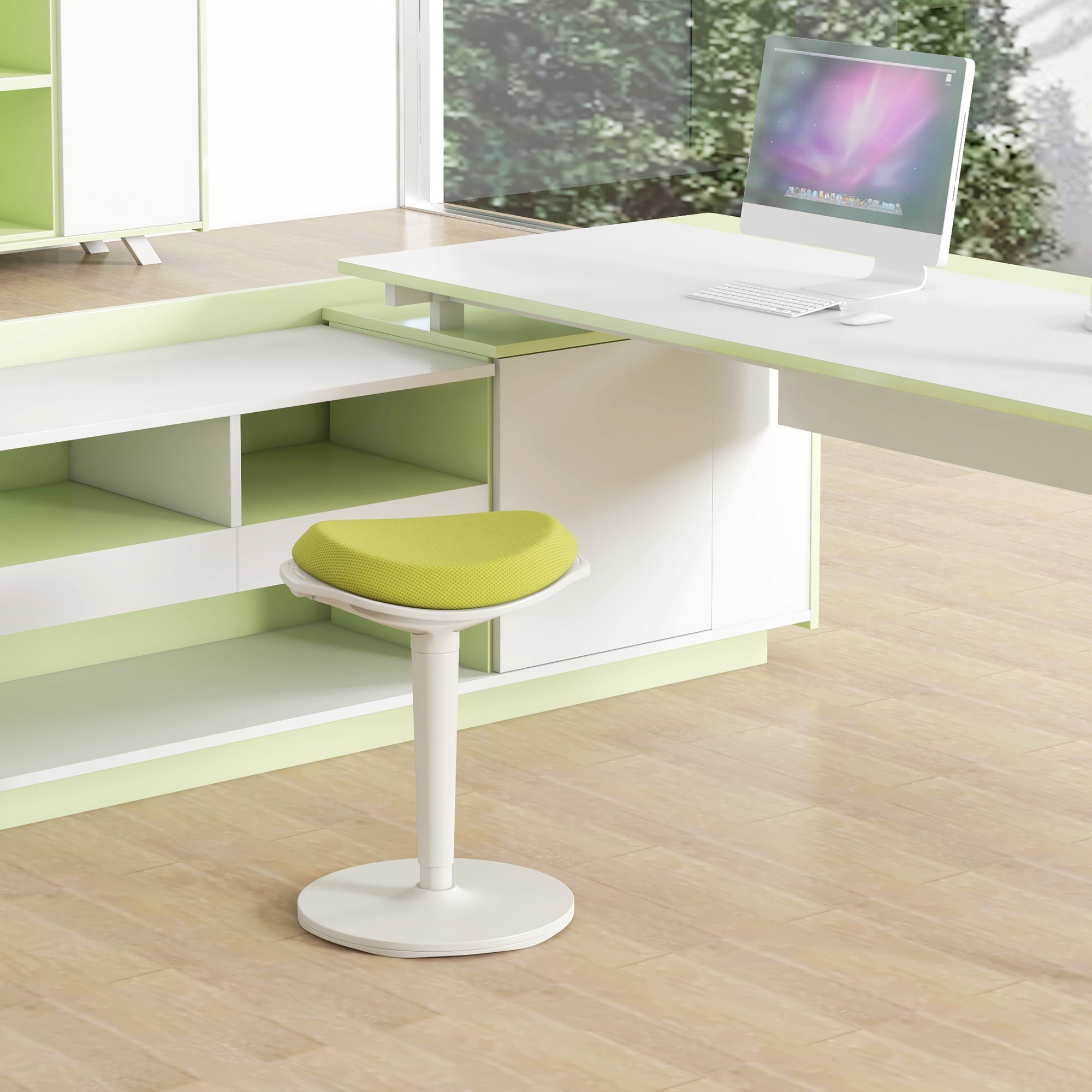 HOMCOM Standing Desk Chair, Backless Wobble Chair, 22.2-28.1 Inches, Ergonomic Adjustable Active Learning Stool for Office Desks, with Rocking Motion, Padded, Green
