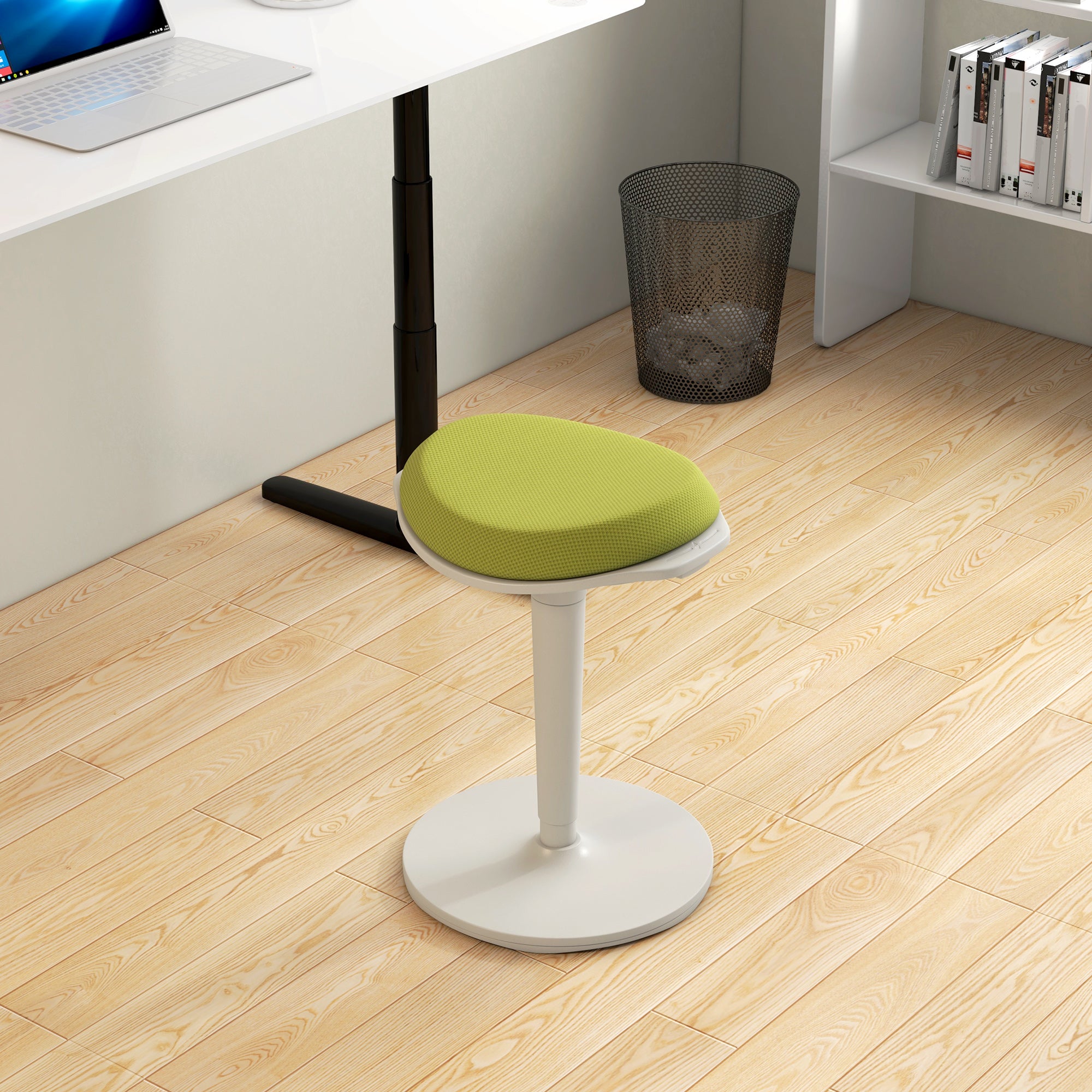 HOMCOM Standing Desk Chair, Backless Wobble Chair, 22.2-28.1 Inches, Ergonomic Adjustable Active Learning Stool for Office Desks, with Rocking Motion, Padded, Green