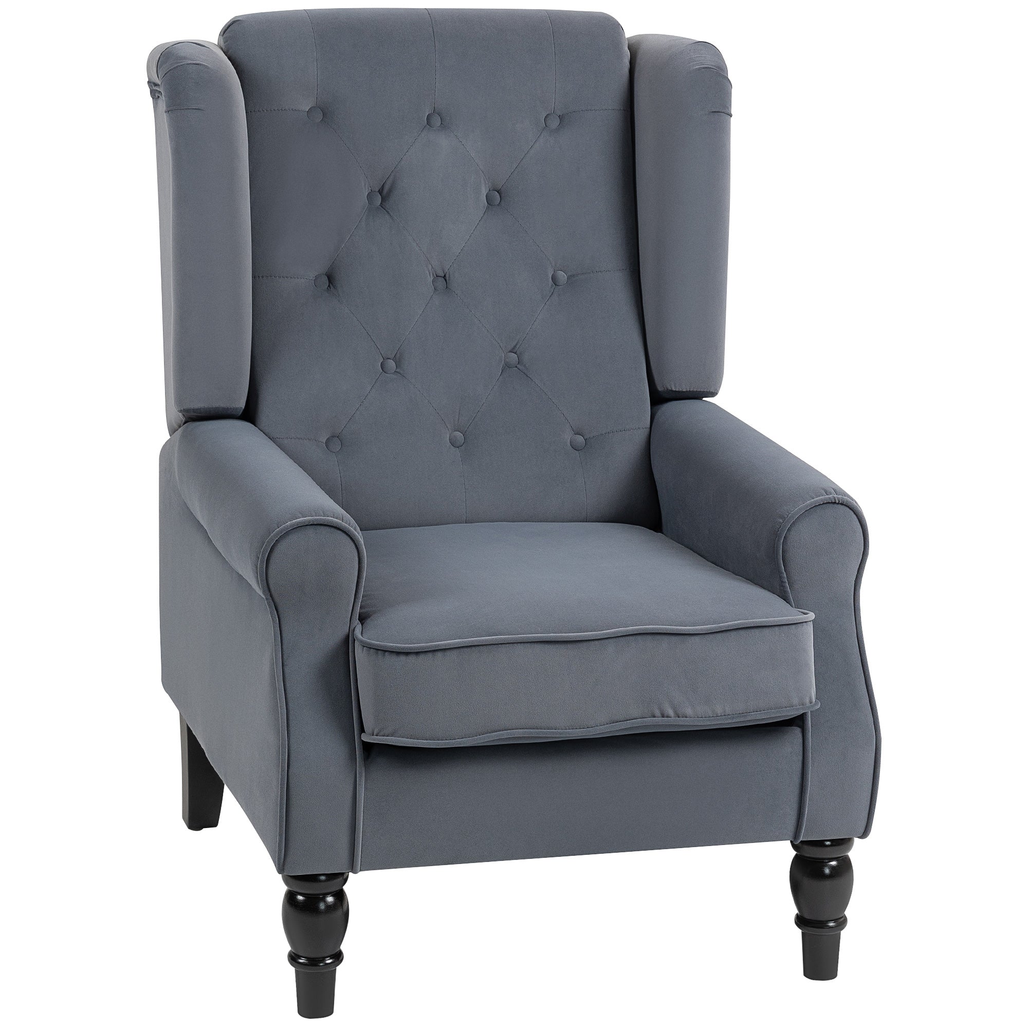 Retro Accent Chair, Velvet Wingback Armchair with Wood Frame Button Tufted Design for Living Room Bedroom, Grey