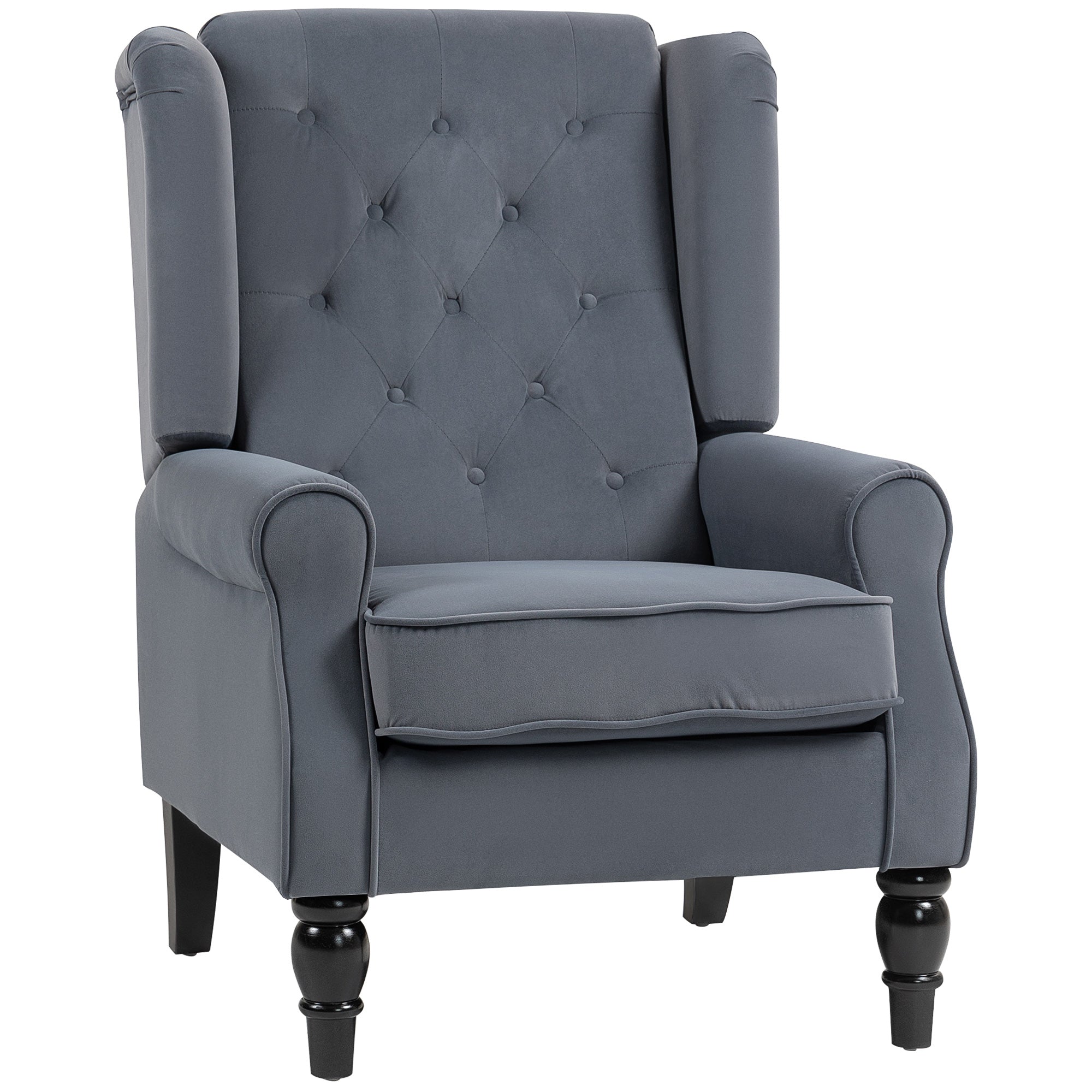 Retro Accent Chair, Velvet Wingback Armchair with Wood Frame Button Tufted Design for Living Room Bedroom, Grey