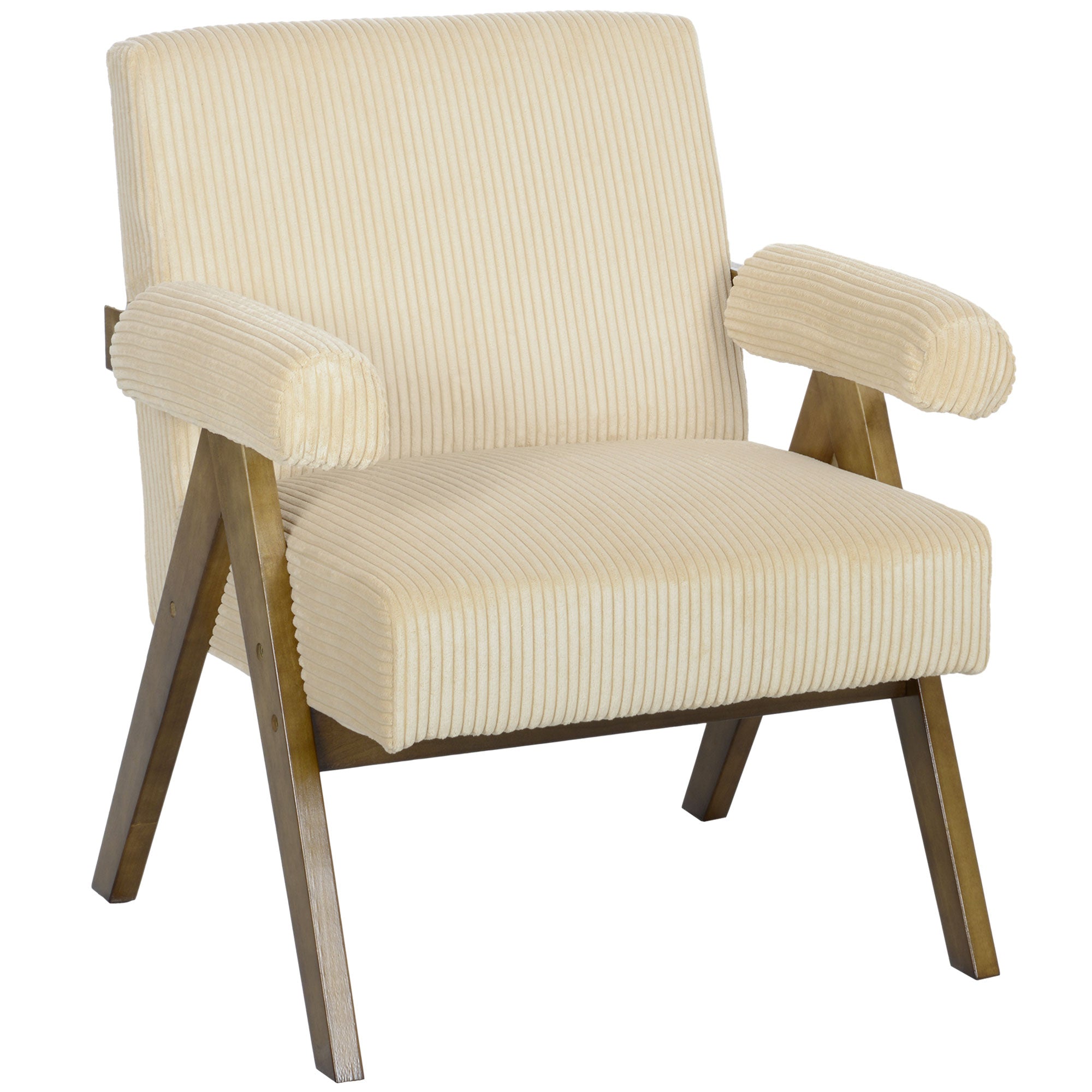 HOMCOM Accent Chair with Wide Seat, Corduroy Upholstered Armchair, Modern Living Room Chair with Soft Padded Armrests and Solid Wood Legs for Reading, Bedroom, Beige