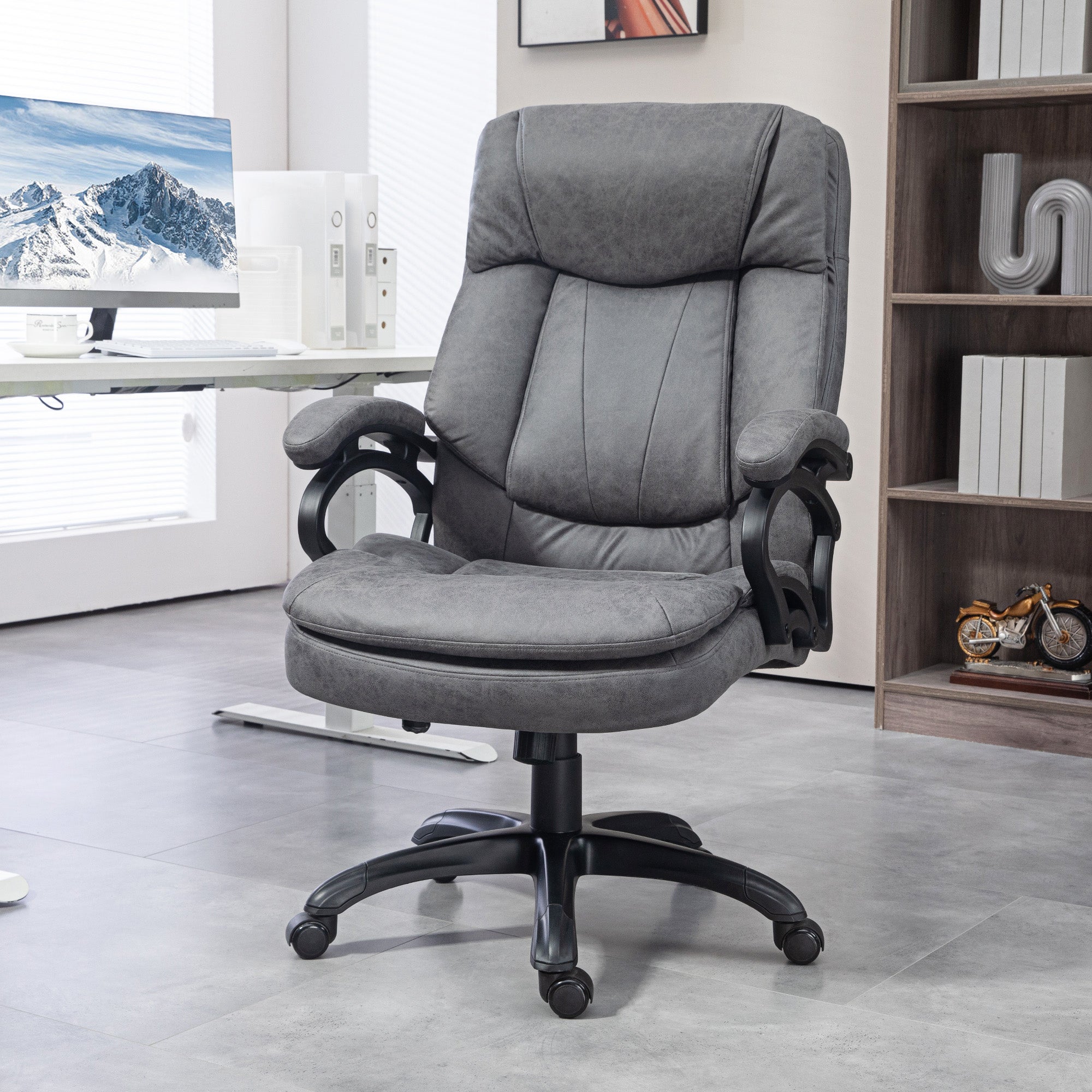 6 Point Vibration Massage Office Chair with Heat Comfy Microfibre Desk Chair Charcoal Gray