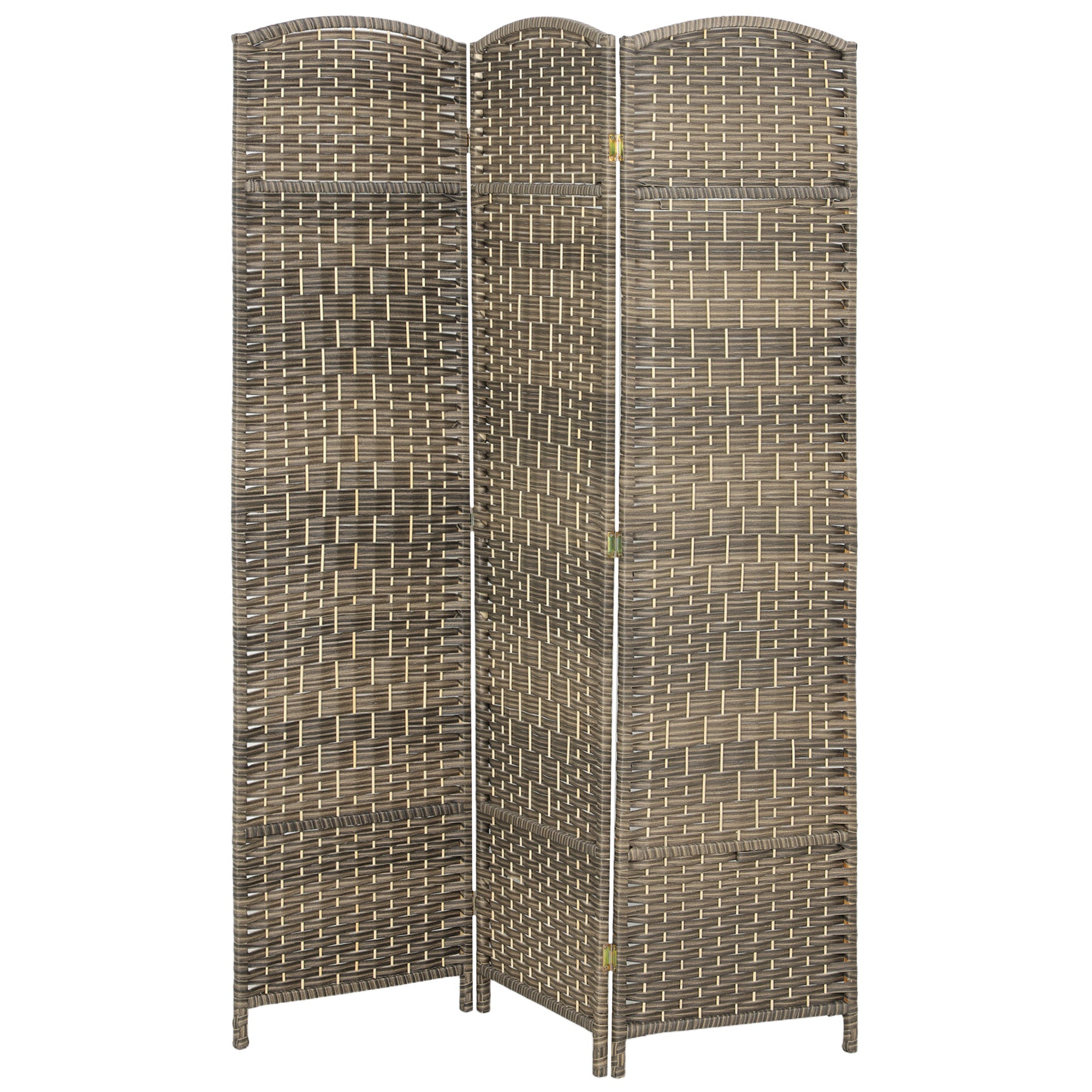 3 Panel Room Divider, 6' Tall Folding Privacy Screen, Hand-Woven Freestanding Wall Partition for Home Office, Bedroom, Dark Rustic Oak