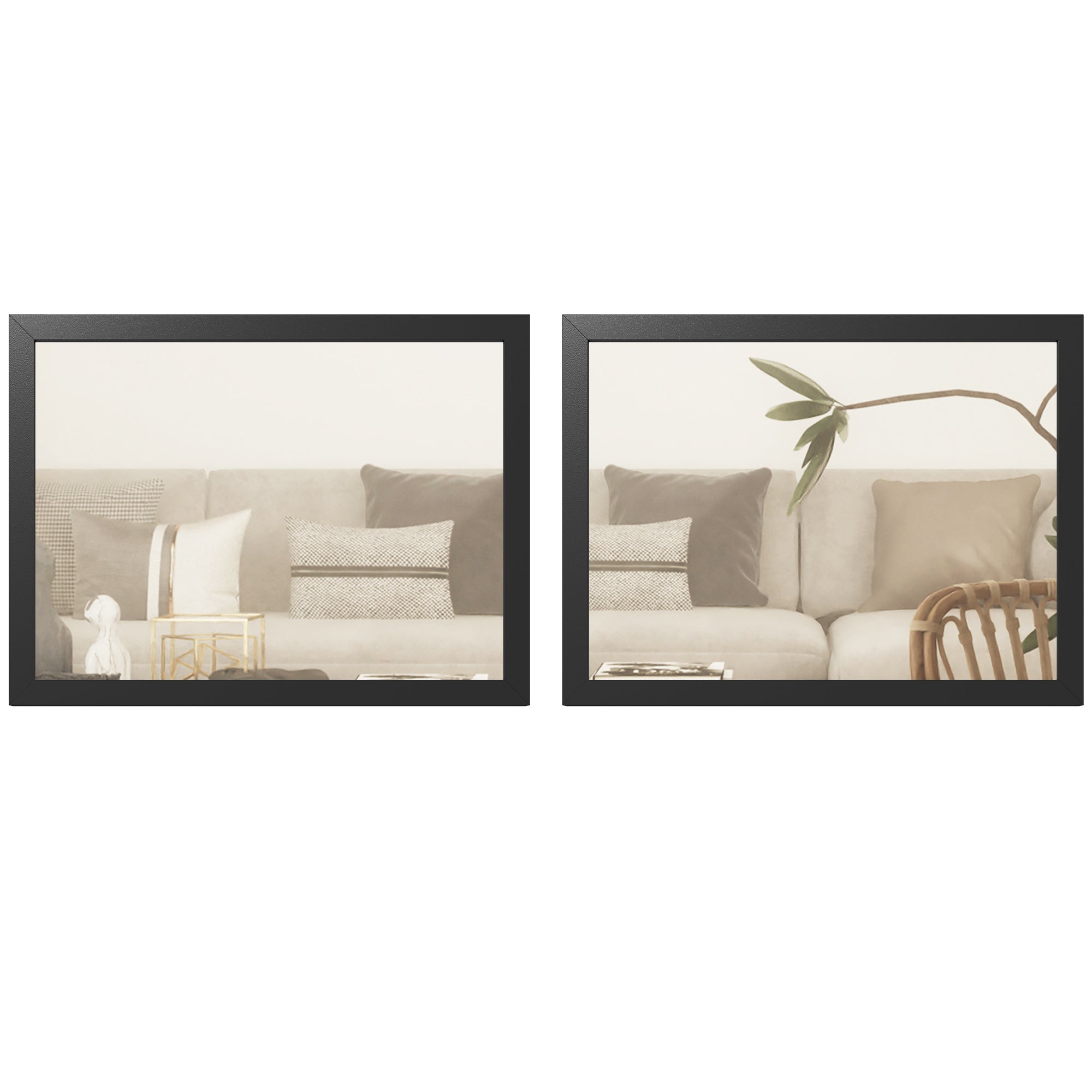 Decorative Rectangular Wall Mirror, 40W x 30H cm Wall-Mounted Bathroom Mirror for Living Room, Bedroom, Hallway, Set of 2, Black