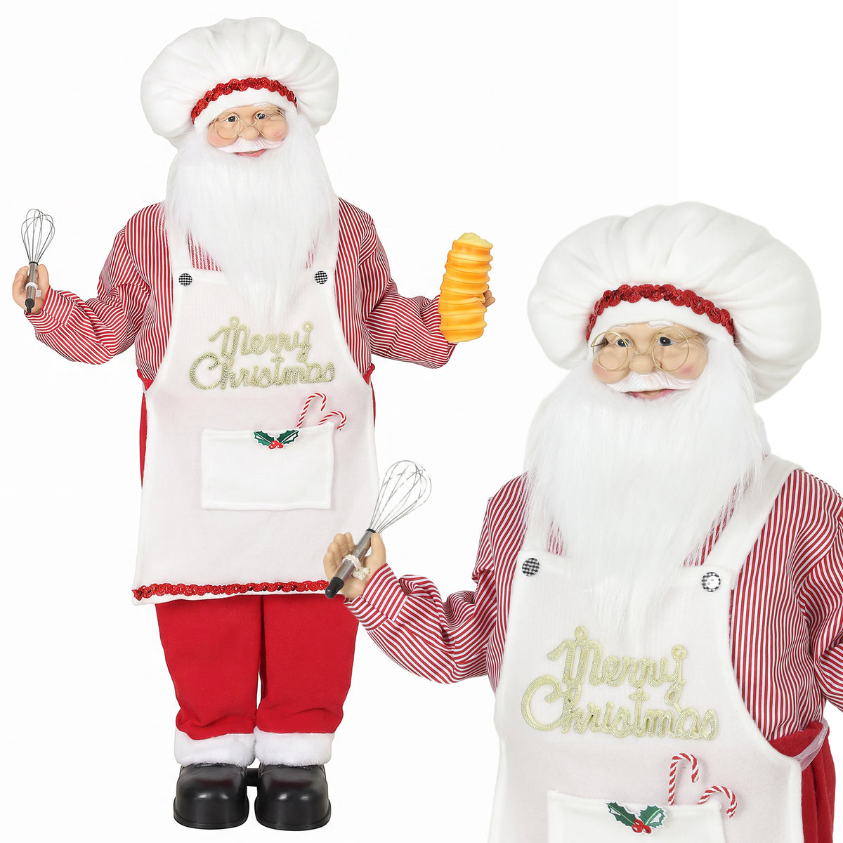 4ft Life Size Singing Cooking Santa Claus, 120 cm Standing Musical Animated Santa with Bread, Head Moving, Posable Arms, Handcrafted, Sound Touch Activated, Moving Christmas Figure Decoration