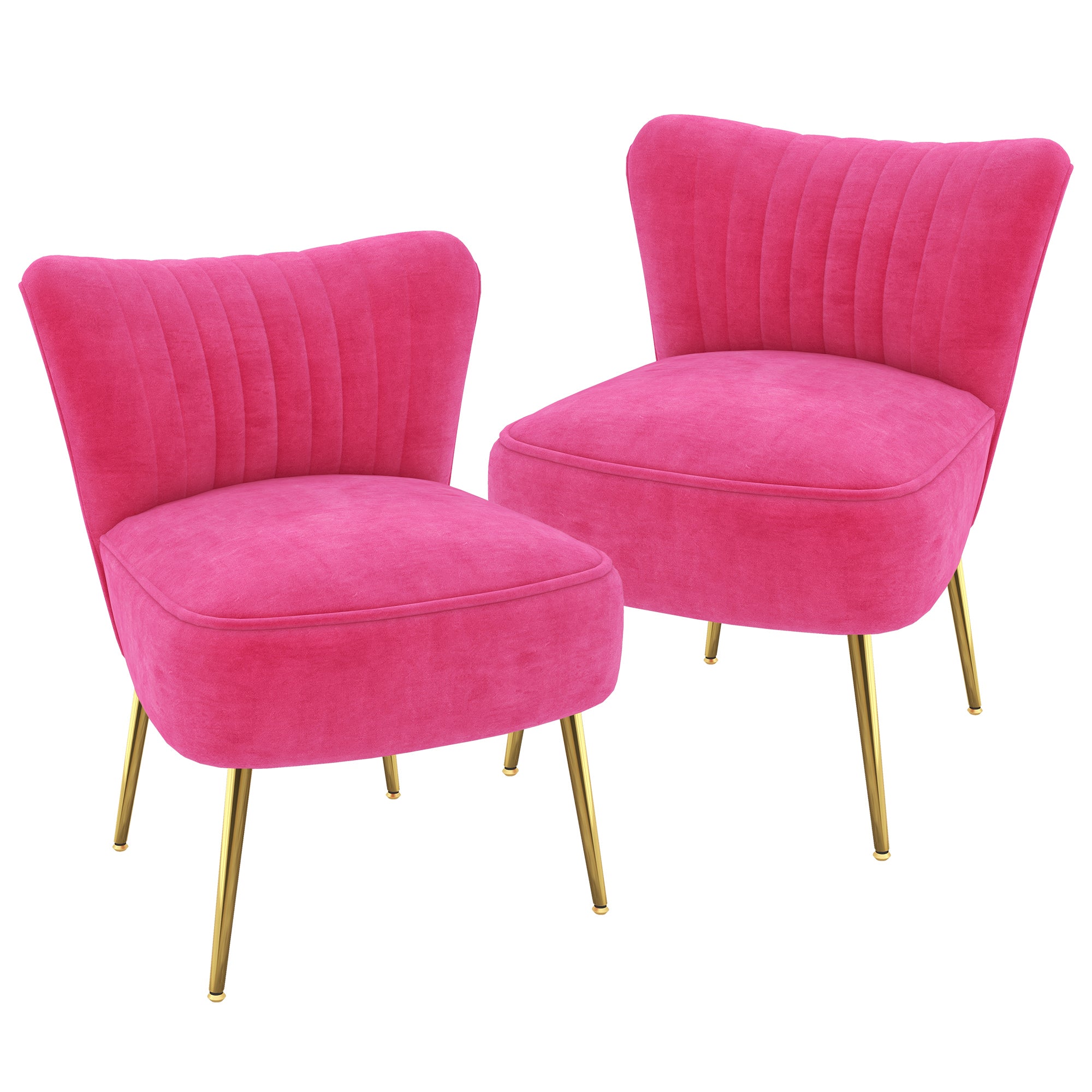 HOMCOM Modern Armless Accent Chairs Set of 2, Upholstered Slipper Chairs for Bedroom, Velvet Wingback Living Room Chairs with Gold Steel Legs and Tufted Back, Pink