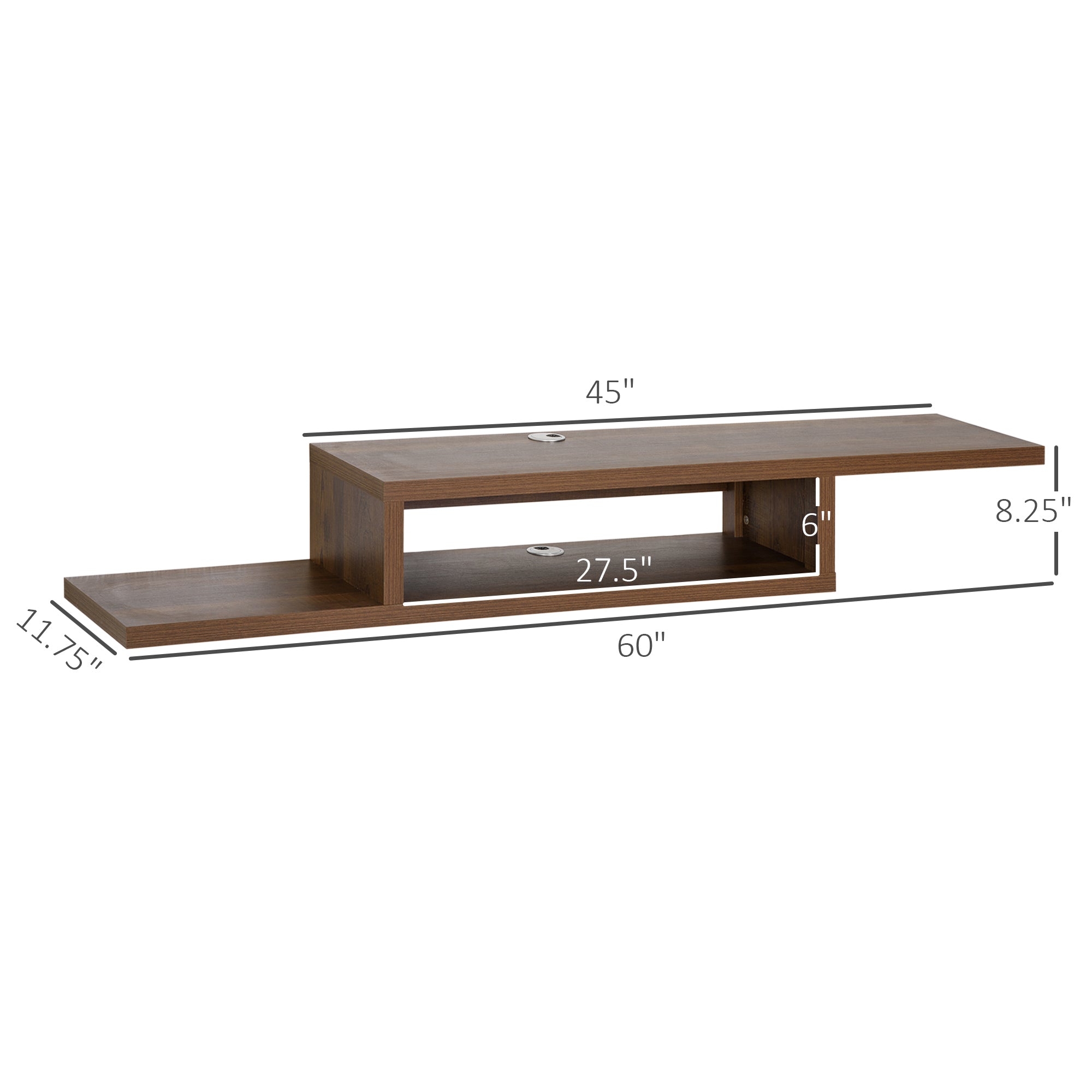 Wall Mounted Media Console Floating Stand Component Shelf Entertainment Center Unit Walnut