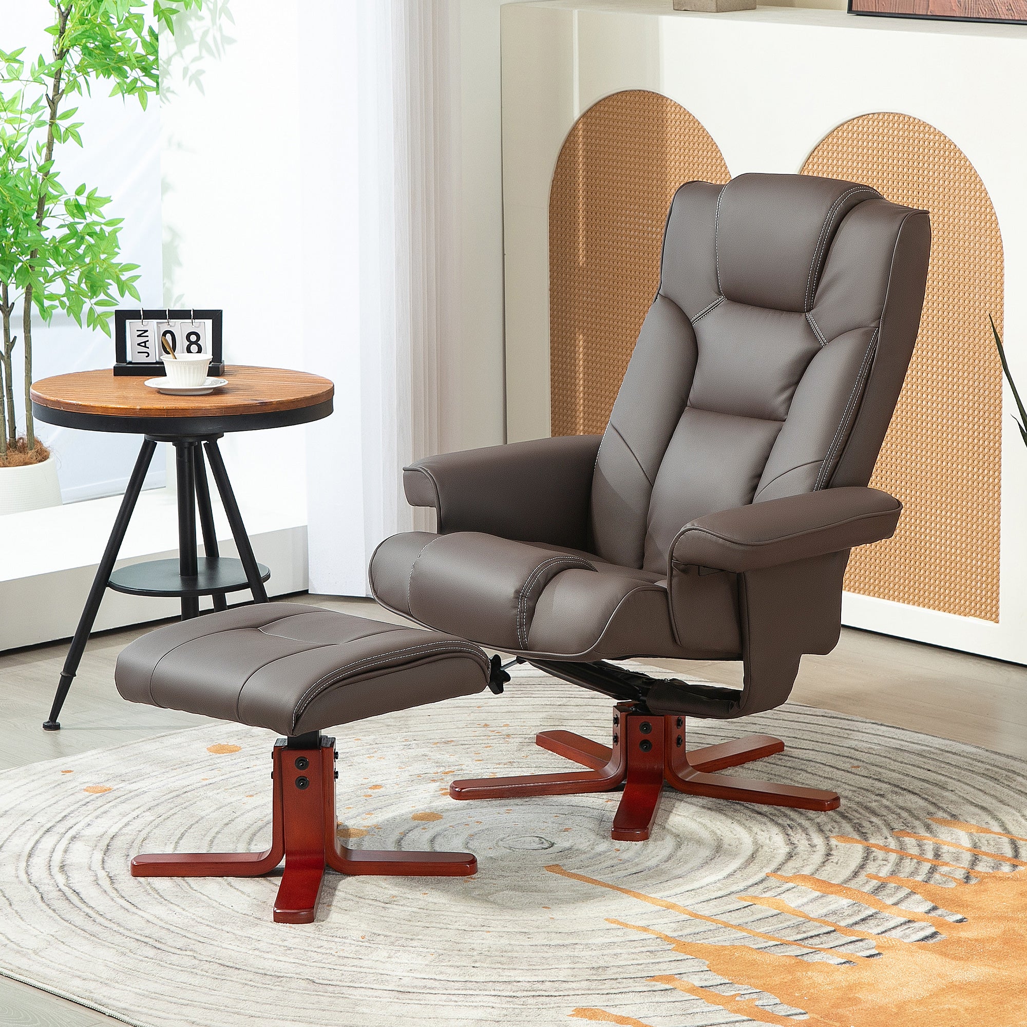 HOMCOM Recliner Chair with Footstool, PU Leather Upholstered Armchair with Adjustable Backrest, Leisure Lounge Chair for Living Room, Bedroom, Brown