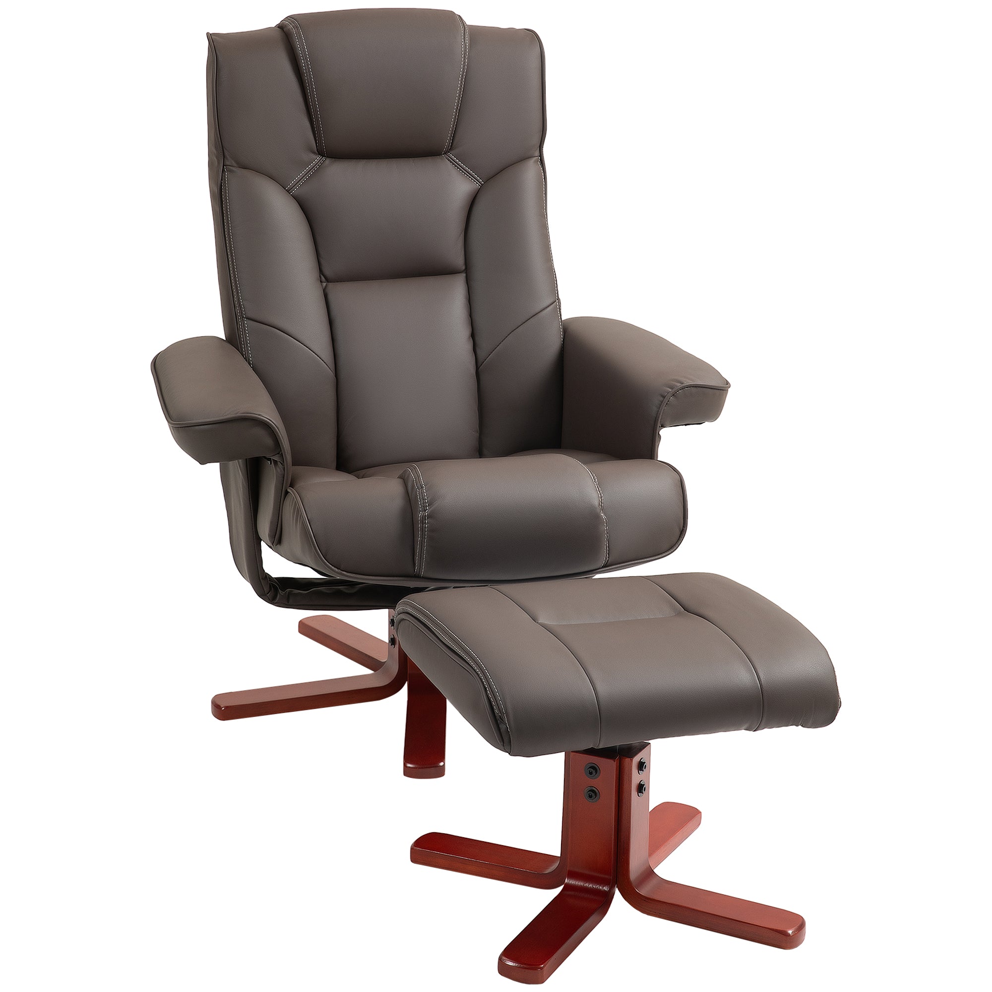 HOMCOM Recliner Chair with Footstool, PU Leather Upholstered Armchair with Adjustable Backrest, Leisure Lounge Chair for Living Room, Bedroom, Brown