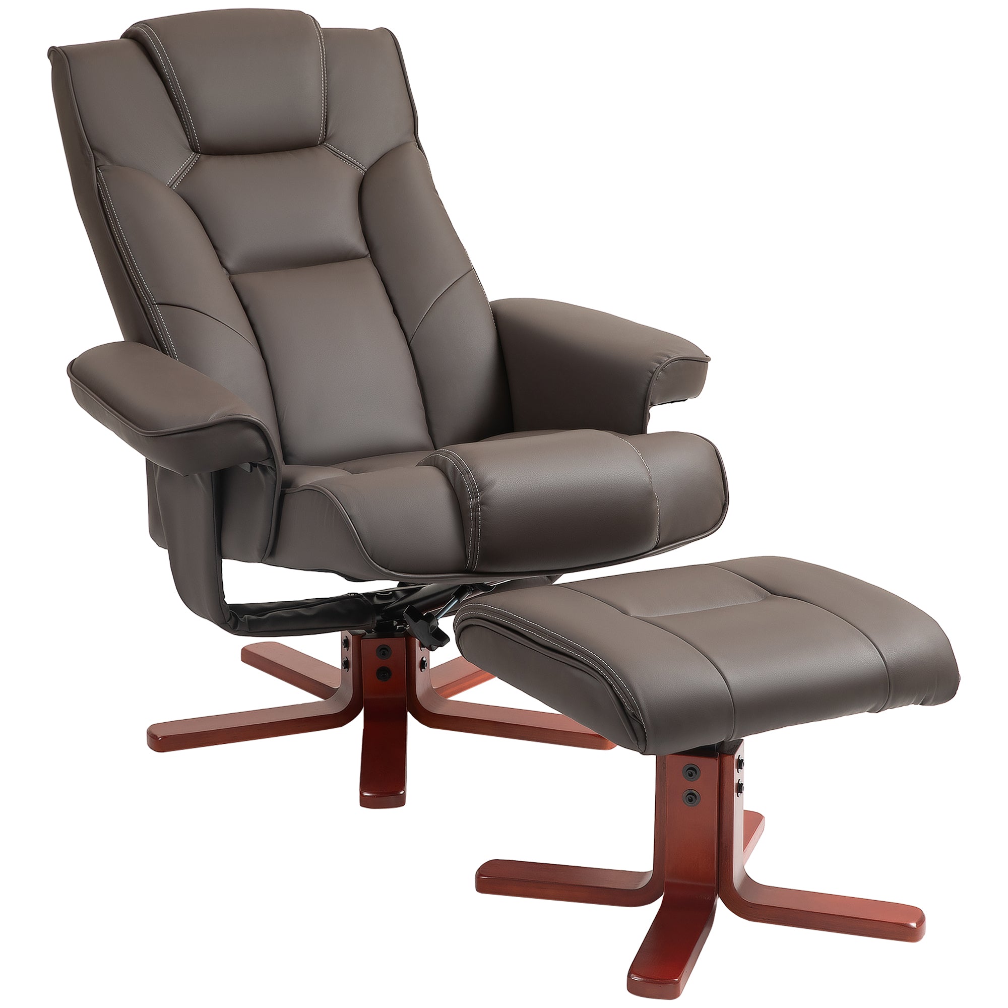 HOMCOM Recliner Chair with Footstool, PU Leather Upholstered Armchair with Adjustable Backrest, Leisure Lounge Chair for Living Room, Bedroom, Brown