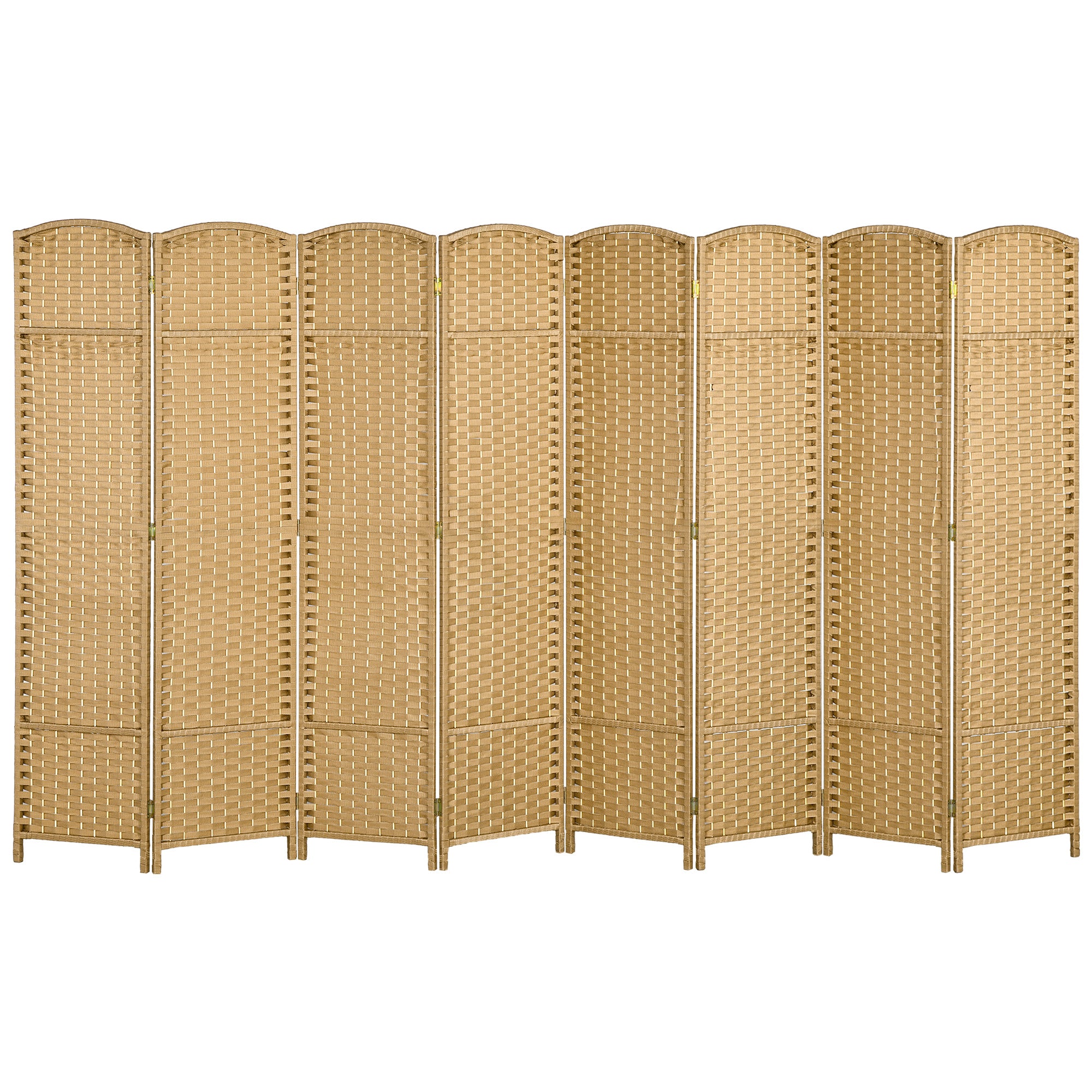 Folding Room Divider Screen 8 Panel 5.6 ' Tall Privacy Screen Freestanding Room Partition for Home Office, Nature Wood