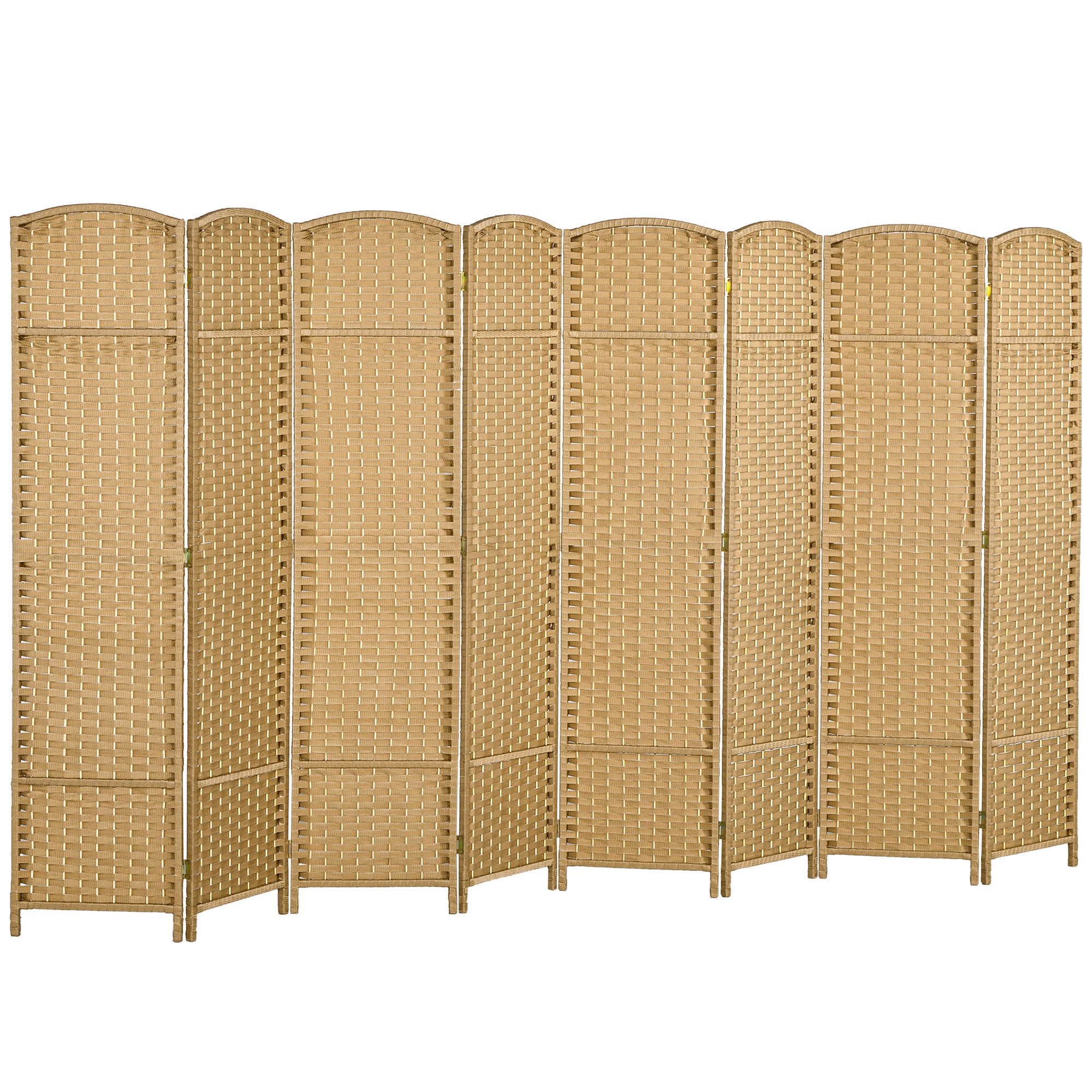 Folding Room Divider Screen 8 Panel 5.6 ' Tall Privacy Screen Freestanding Room Partition for Home Office, Nature Wood