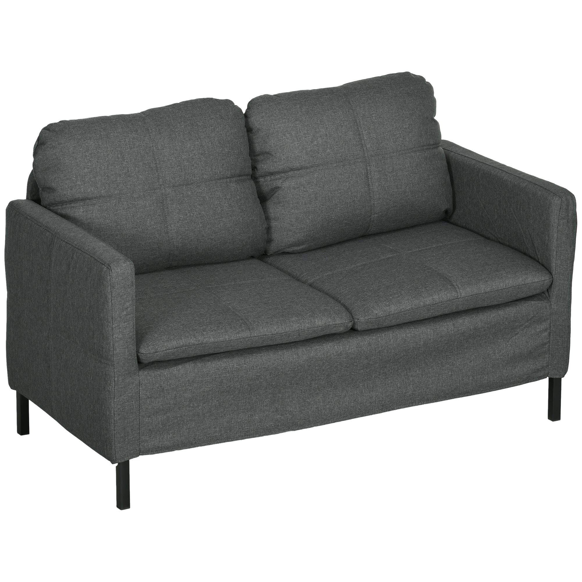 HOMCOM 53" Loveseat Sofa for Bedroom, Modern Love Seats Furniture, Upholstered 2 Seater Couch with Steel Legs, Dark Grey