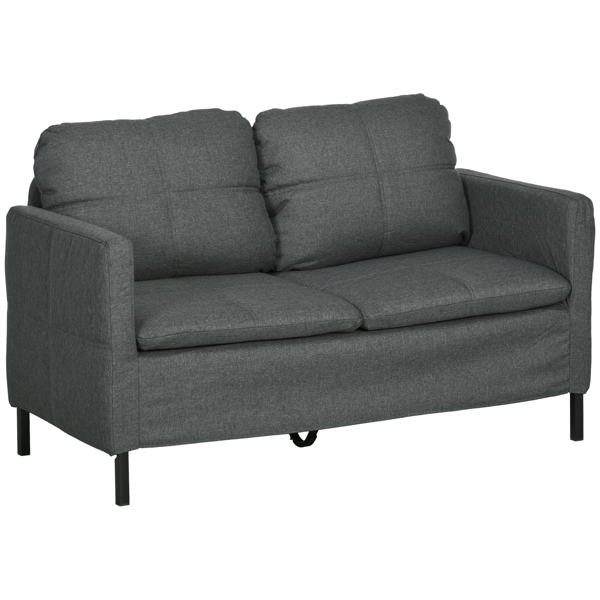 HOMCOM 53" Loveseat Sofa for Bedroom, Modern Love Seats Furniture, Upholstered 2 Seater Couch with Steel Legs, Dark Grey