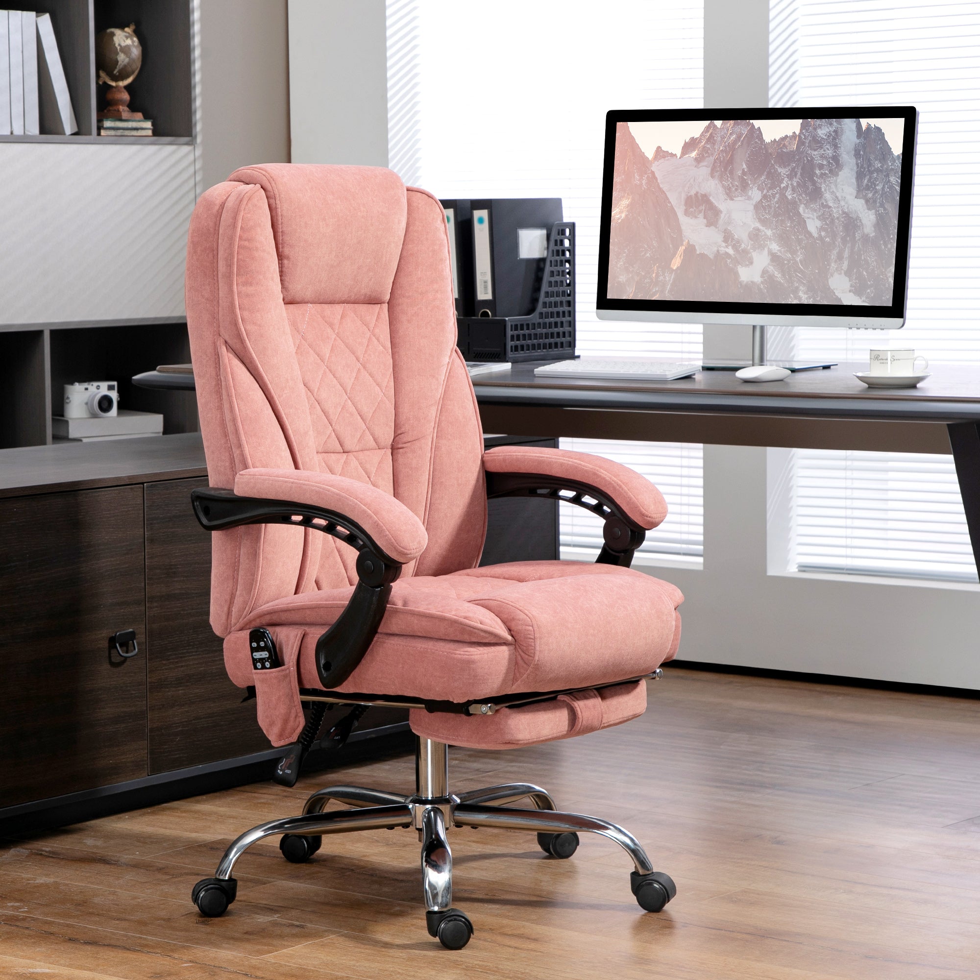 Massage Office Chair, Heated Reclining Computer Chair with Adjustable Height and Footrest, Pink