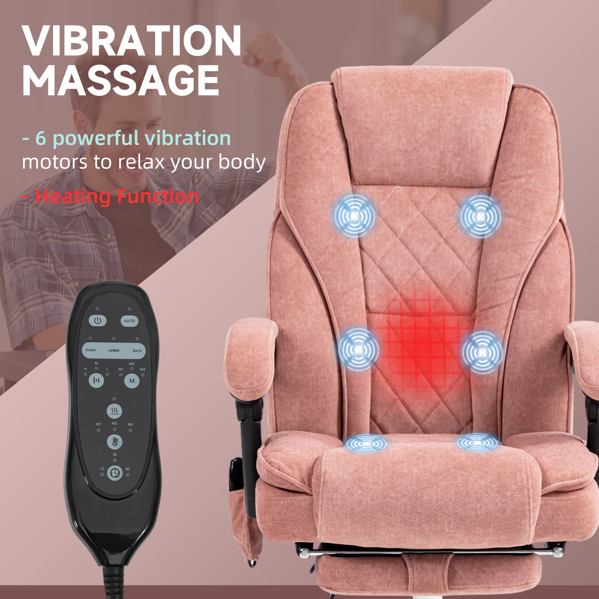 Massage Office Chair, Heated Reclining Computer Chair with Adjustable Height and Footrest, Pink