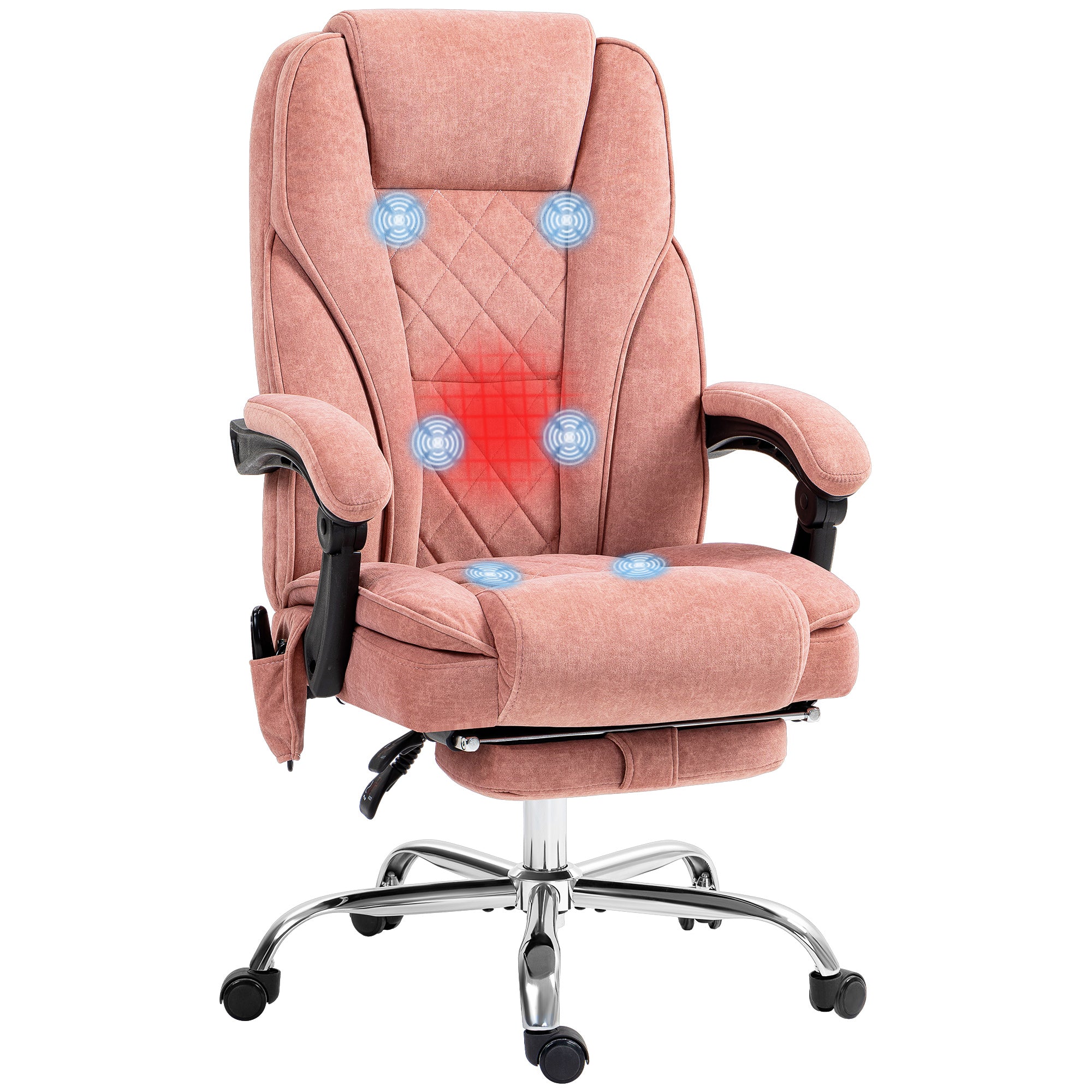 Massage Office Chair, Heated Reclining Computer Chair with Adjustable Height and Footrest, Pink