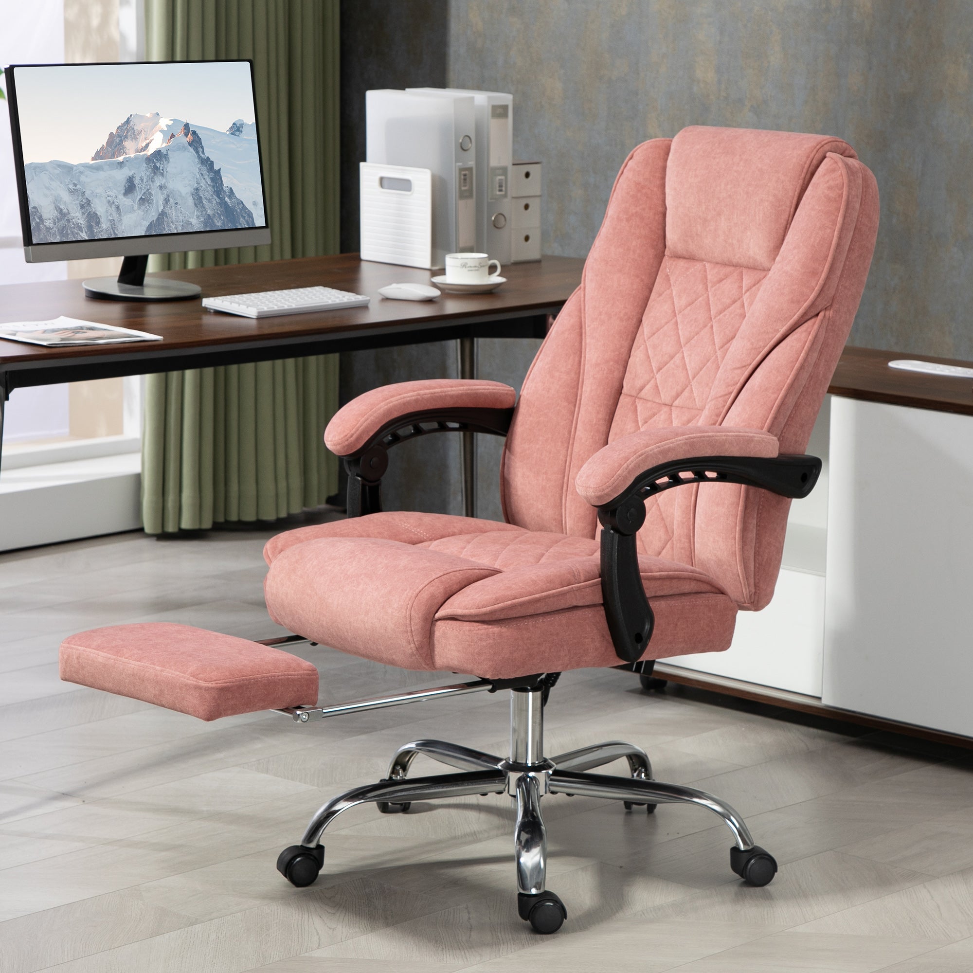 Massage Office Chair, Heated Reclining Computer Chair with Adjustable Height and Footrest, Pink