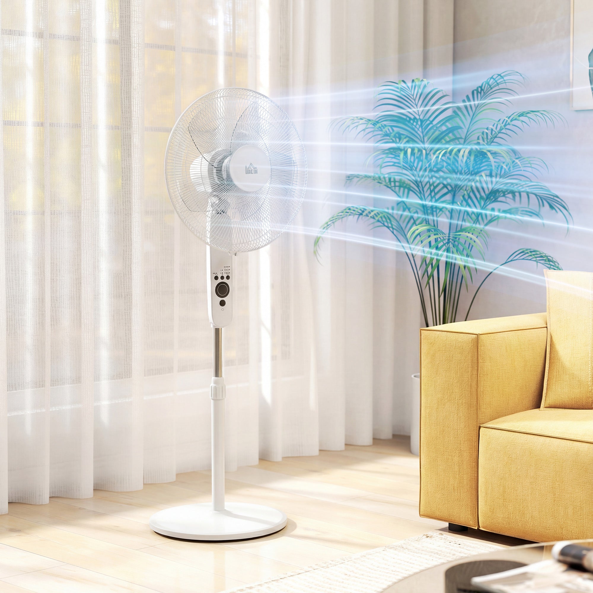 18" Pedestal Fan with Sleep Mode, Oscillating Standing Fan with 3 Modes, Remote Control, Floor Fan with Adjustable Height, 3 Speed, 7.5-Hour Timer, White