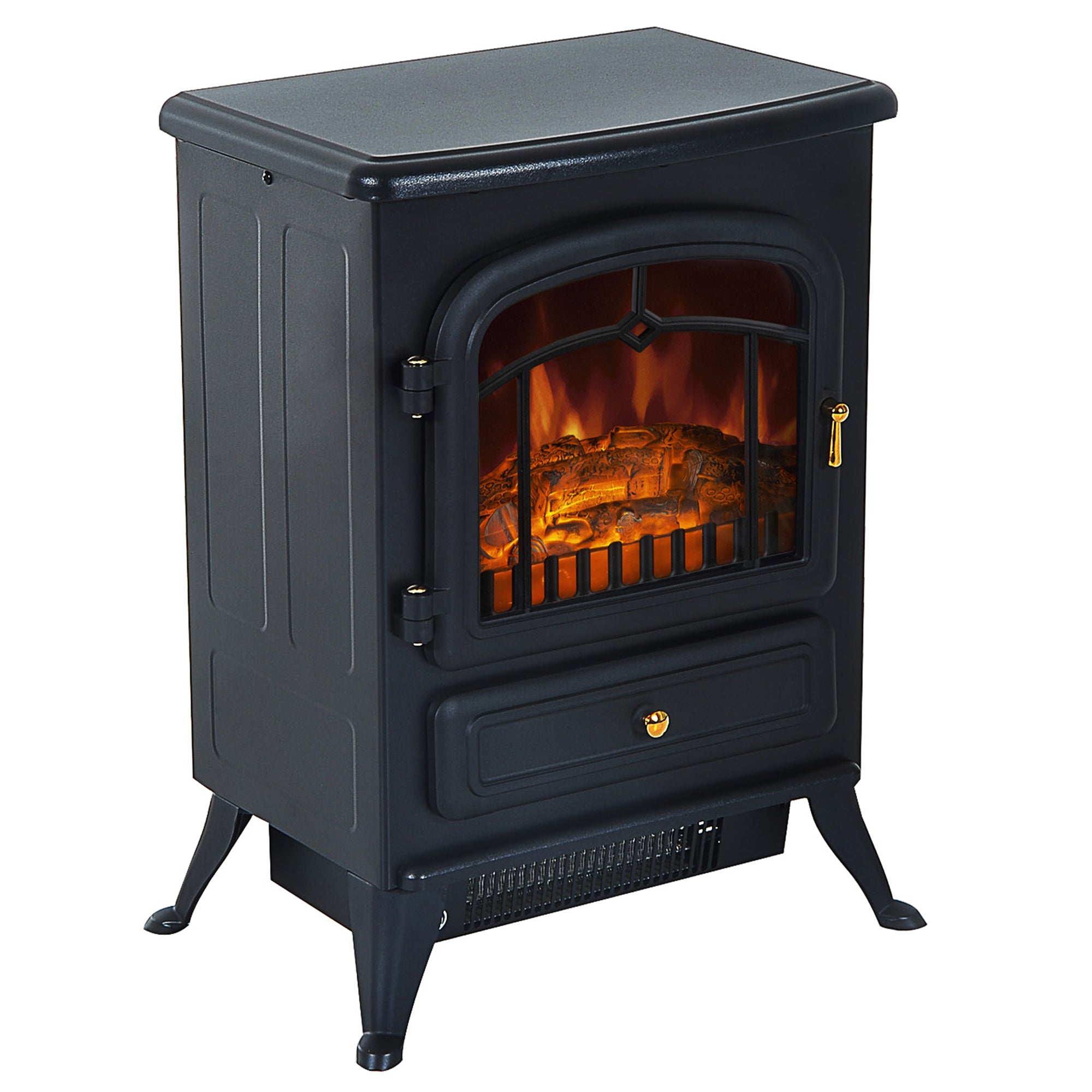 16" Freestanding Electric Fireplace Heater Fire Stove with Wood Burning Flame 750/1500W Black