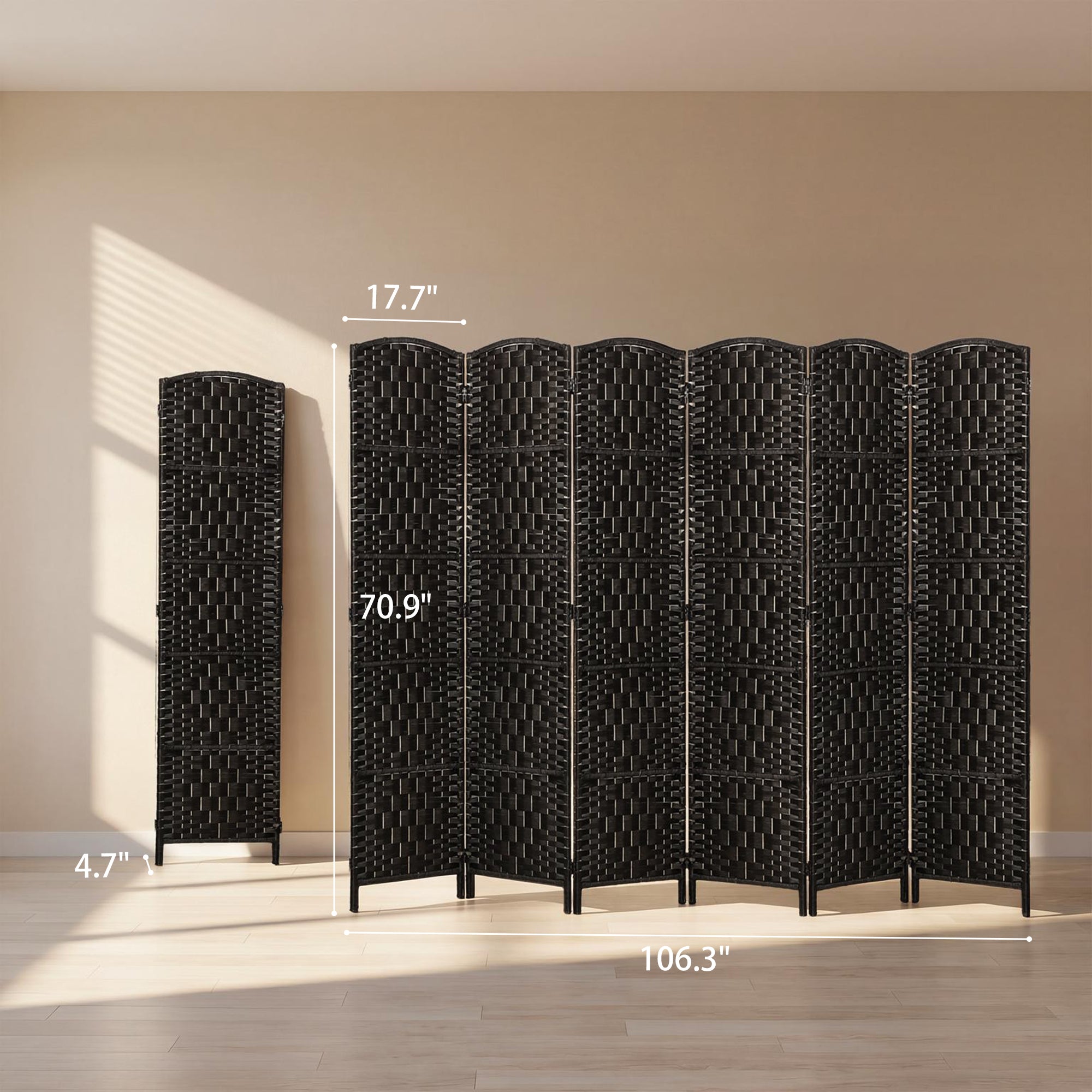 Room Divider, 6 Panel Folding Privacy Screen, 6FT Tall Portable Wicker Weave Partition Wall Divider for Bedroom, Home Office, Coffee