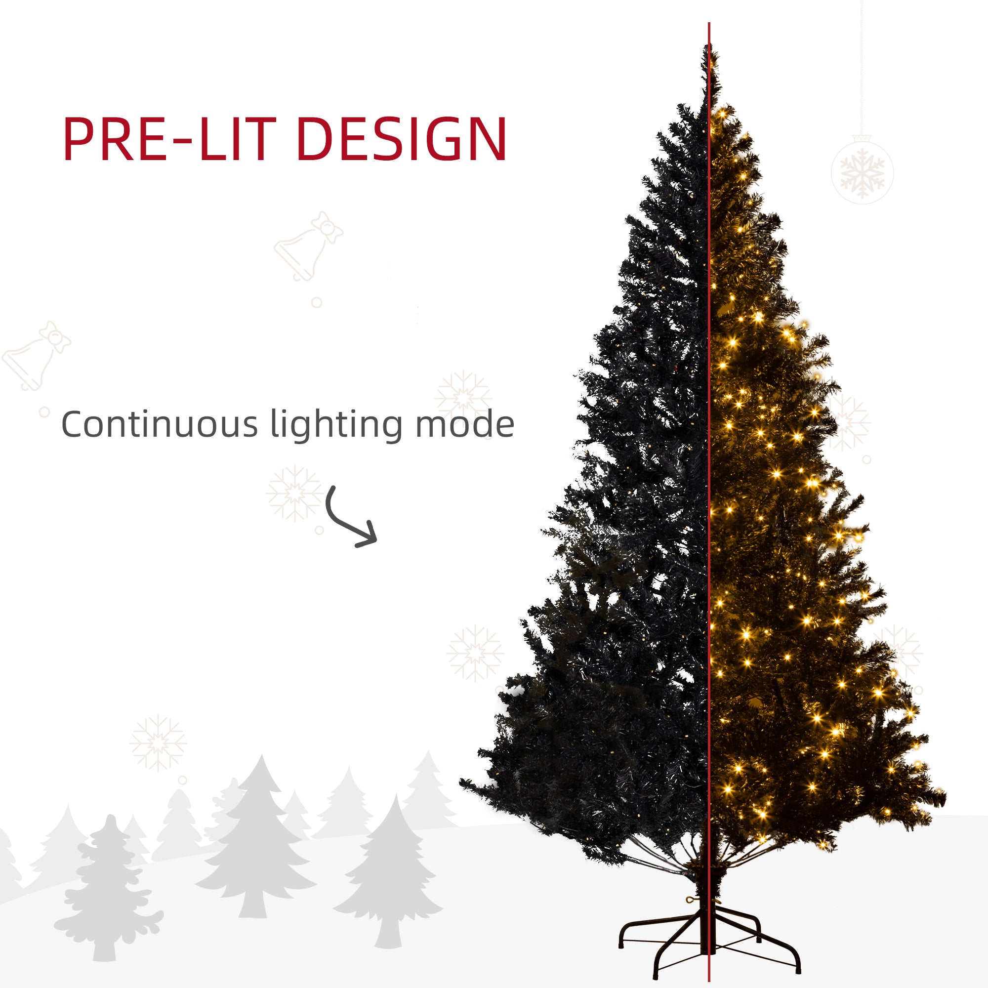 7.5 FT Tall PreLit Artificial Christmas Tree with Realistic Branches 500 Warm White LED Lights Black