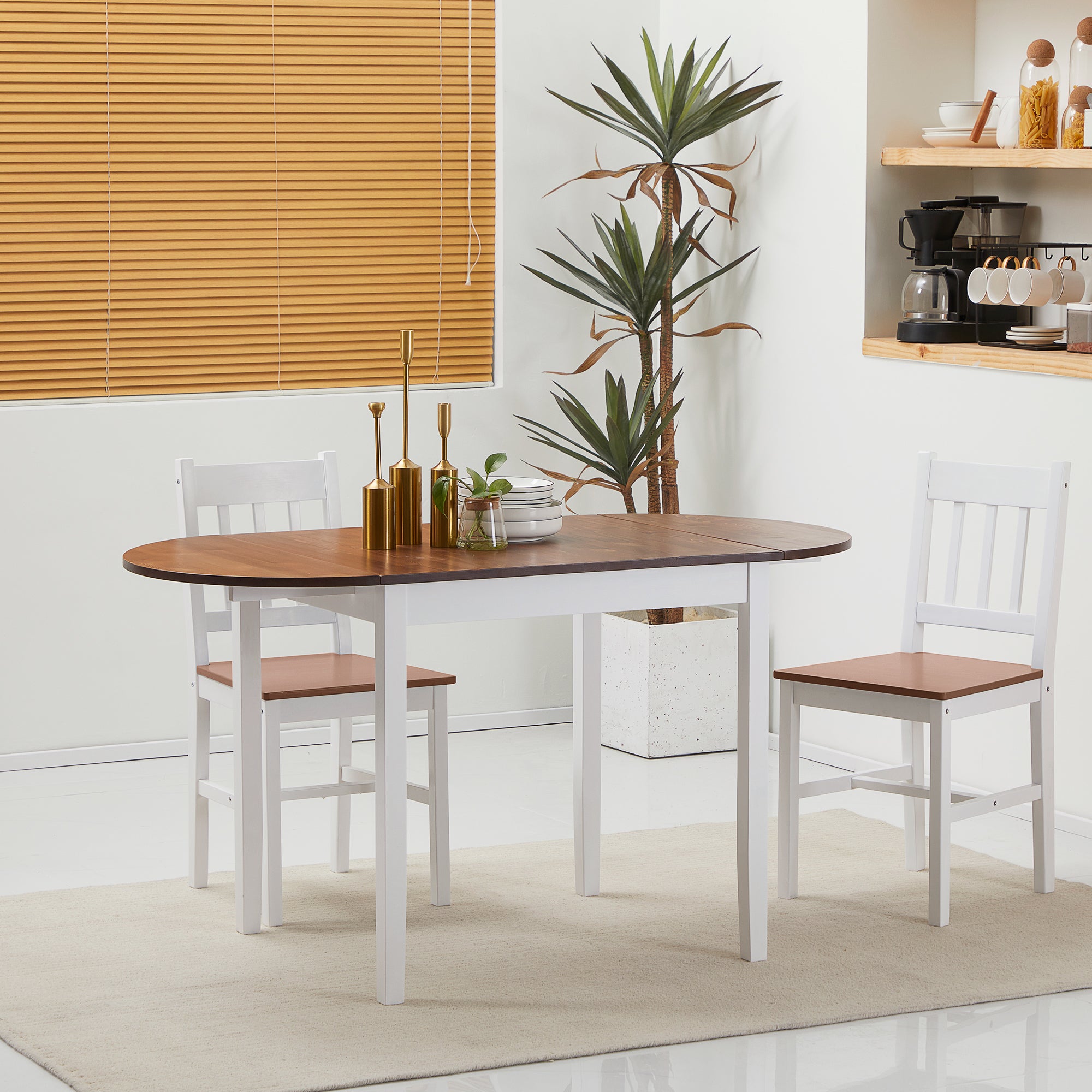 HOMCOM Solid Wood Kitchen Table, Drop Leaf Tables for Small Spaces, Folding Dining Table, Brown