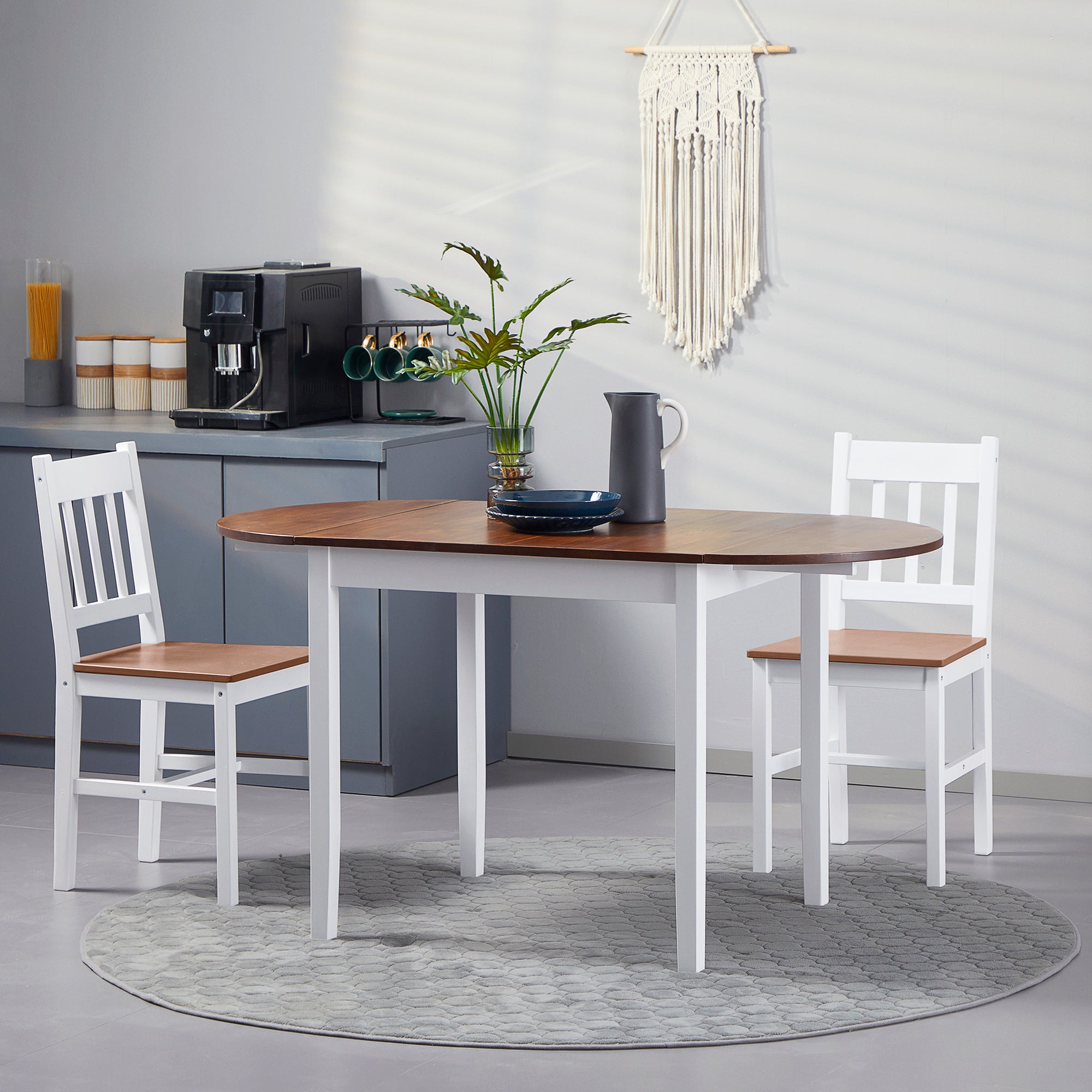 HOMCOM Solid Wood Kitchen Table, Drop Leaf Tables for Small Spaces, Folding Dining Table, Brown
