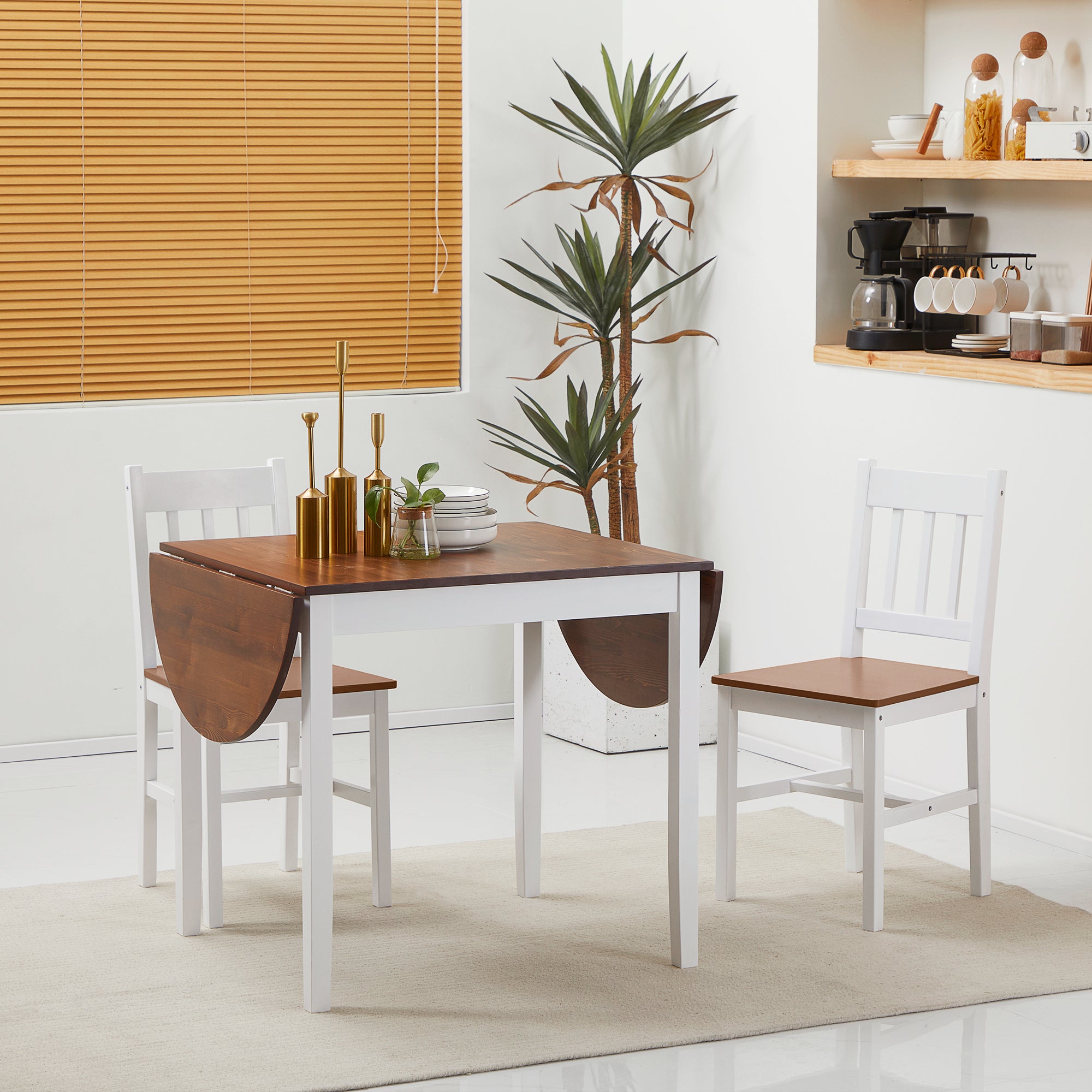 HOMCOM Solid Wood Kitchen Table, Drop Leaf Tables for Small Spaces, Folding Dining Table, Brown