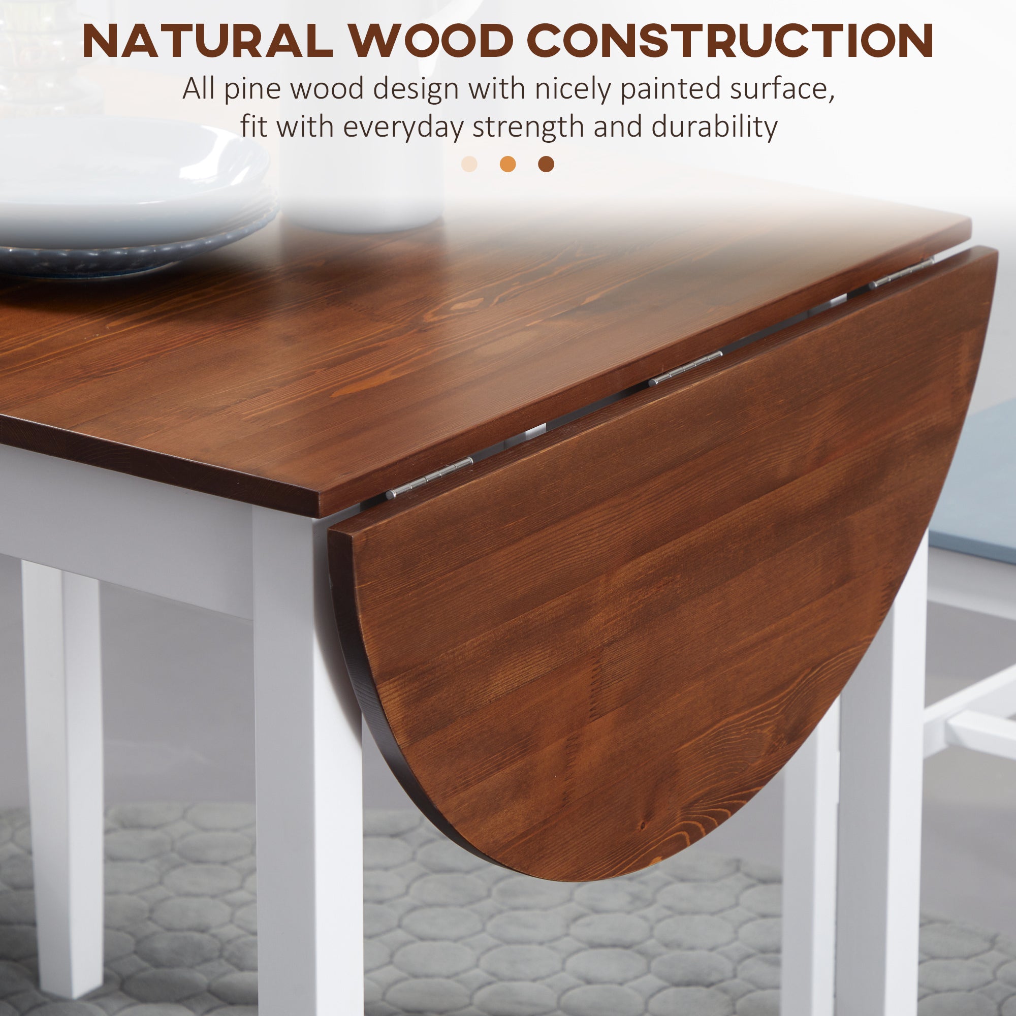 HOMCOM Solid Wood Kitchen Table, Drop Leaf Tables for Small Spaces, Folding Dining Table, Brown
