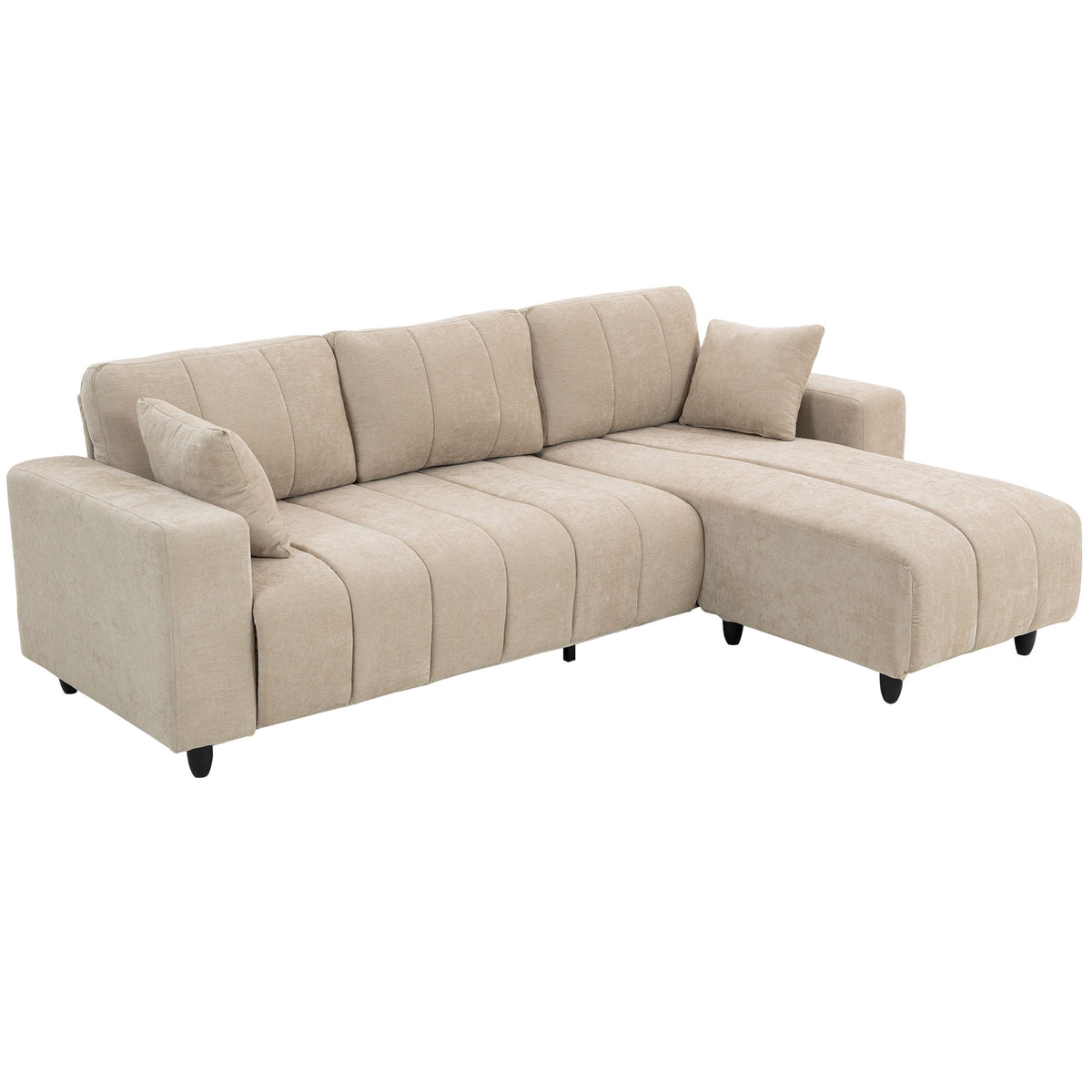 Modular Sectional Sofa with Changeable Chaise, Integrated Seat, 95" Large 3 Seater L-Shaped Sofa with Spring Cushion, 2 Pillows, Steel Frame for Living Room, Beige