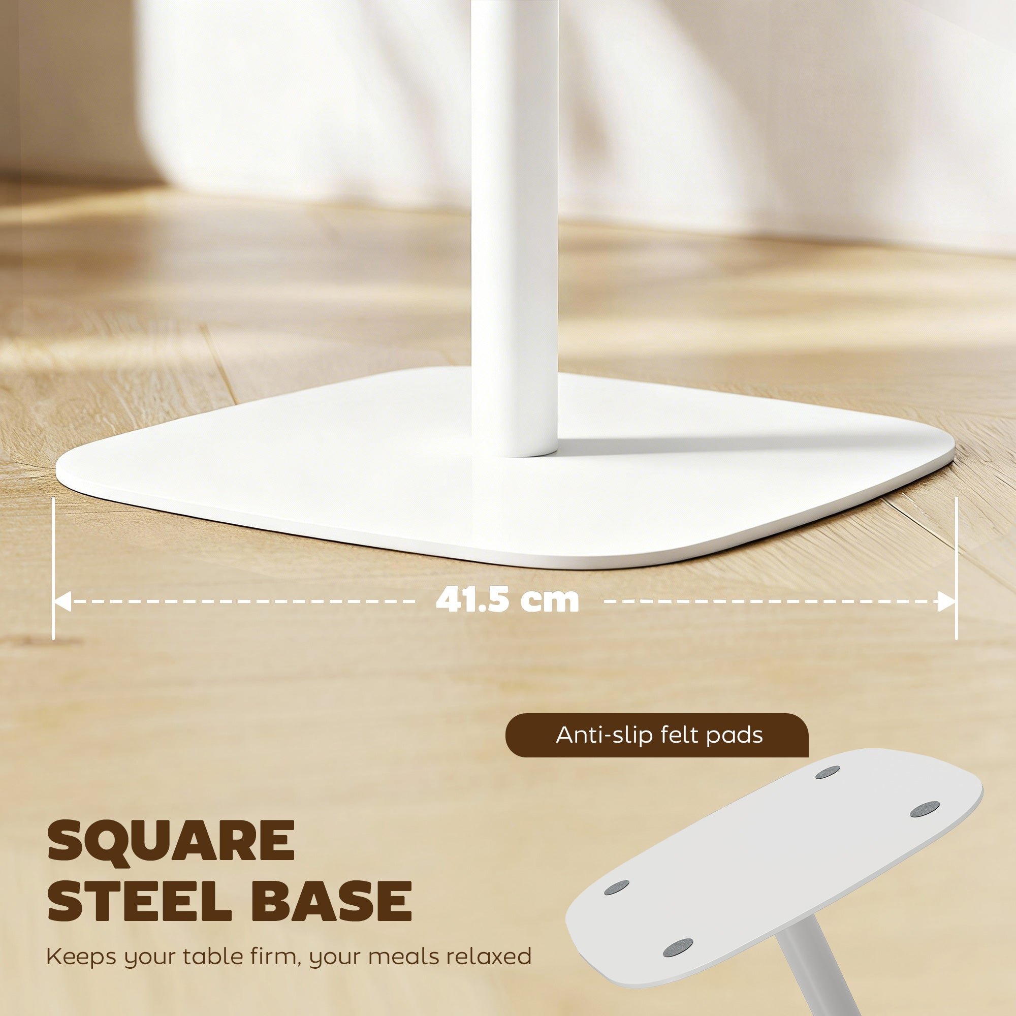 Small Dining Table, 60 cm Square Kitchen Table with Wood Veneer Top, Square Steel Pedestal Base and Anti-slip Foot Pads for Living Room, Dining Room, Natural Wood Finish