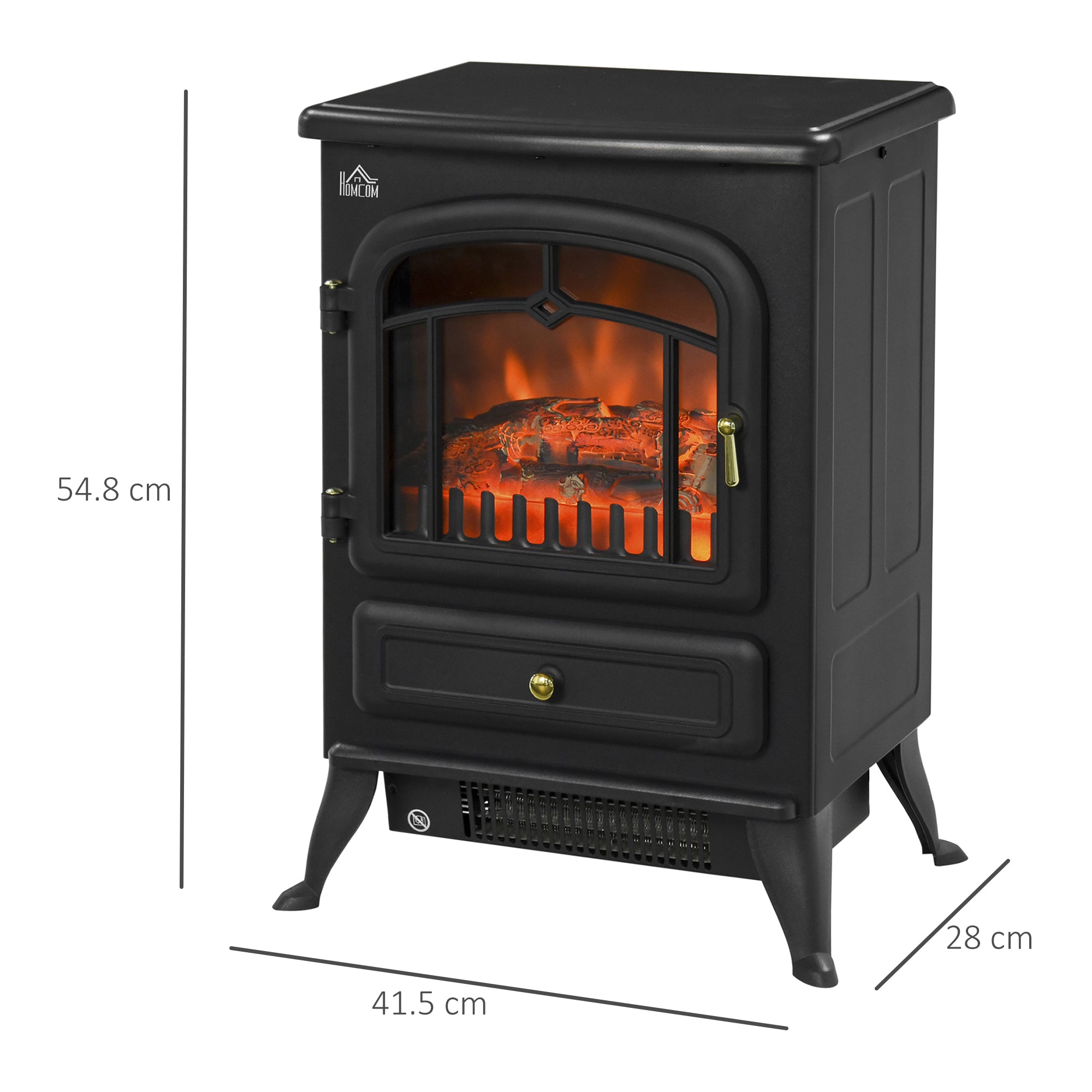 Freestanding Electric Fireplace Indoor Heater Glass View Log Wood Burning Effect Flame Portable Fireplace Stove 950/1850W Black