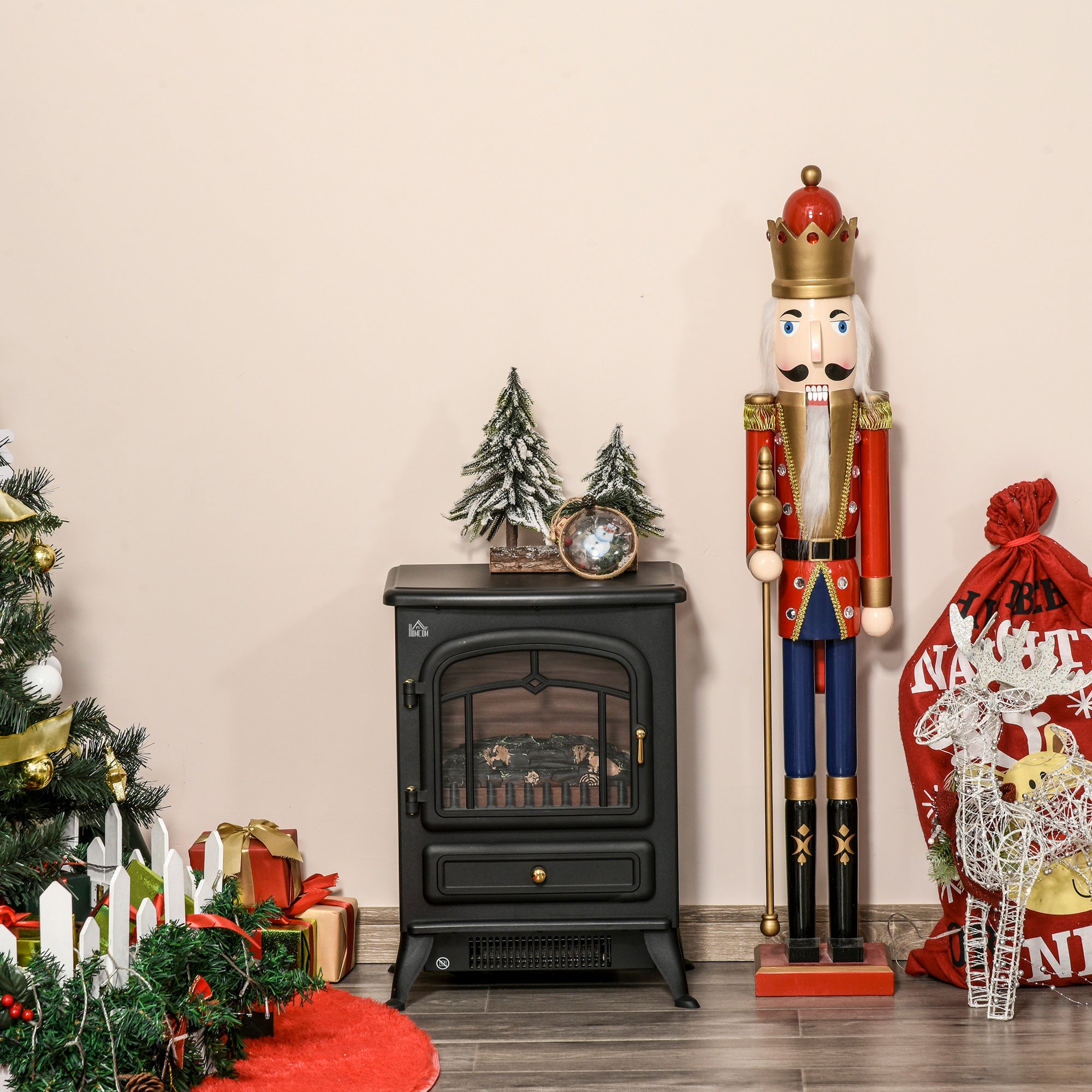 Freestanding Electric Fireplace Indoor Heater Glass View Log Wood Burning Effect Flame Portable Fireplace Stove 950/1850W Black