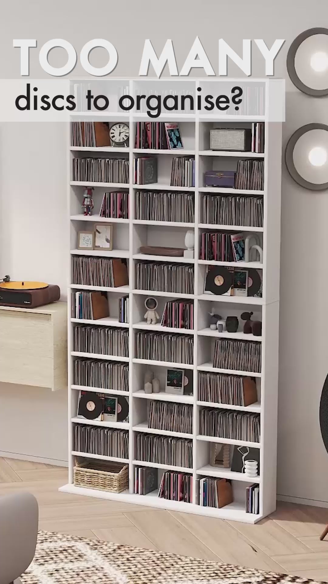 1116 CD/ 528 DVD Storage Unit, Media Storage Shelf, Wooden Display Unit with Adjustable Shelves, 102 x 195 cm, Rustic Brown