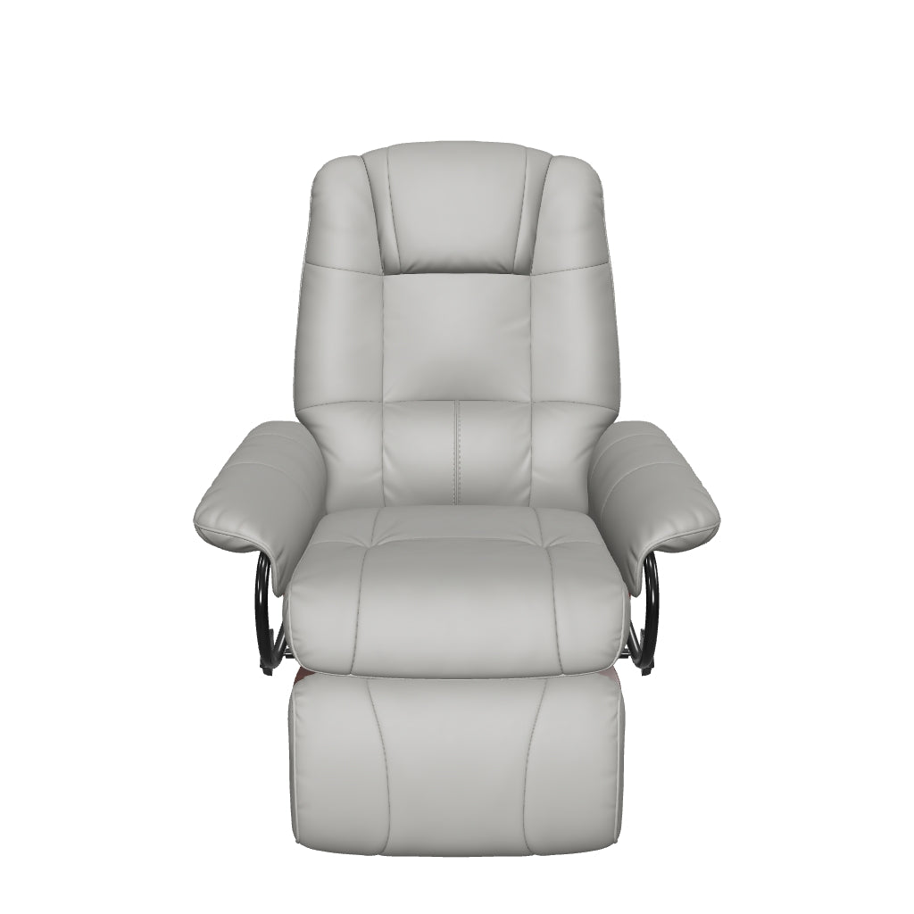 EaseRest Faux Leather Recliner Chair, Swivel Recliner w/ Footrest, Armrest & Wood Base, Gray