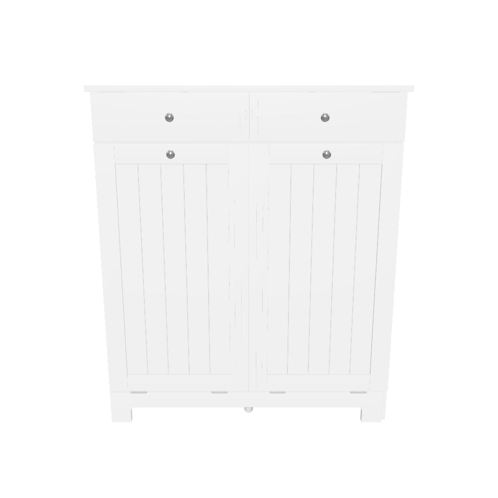Laundry Hamper Cabinet with 2 Tilt-Out Baskets and 2 Drawers, White
