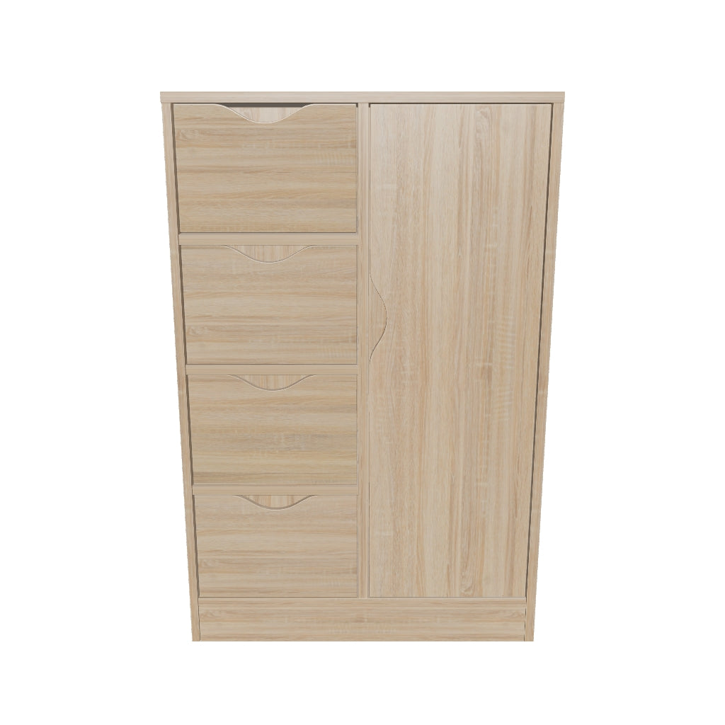 Bathroom Floor Cabinet, Freestanding Storage Unit with 4 Drawers and Door Cupboard, Natural
