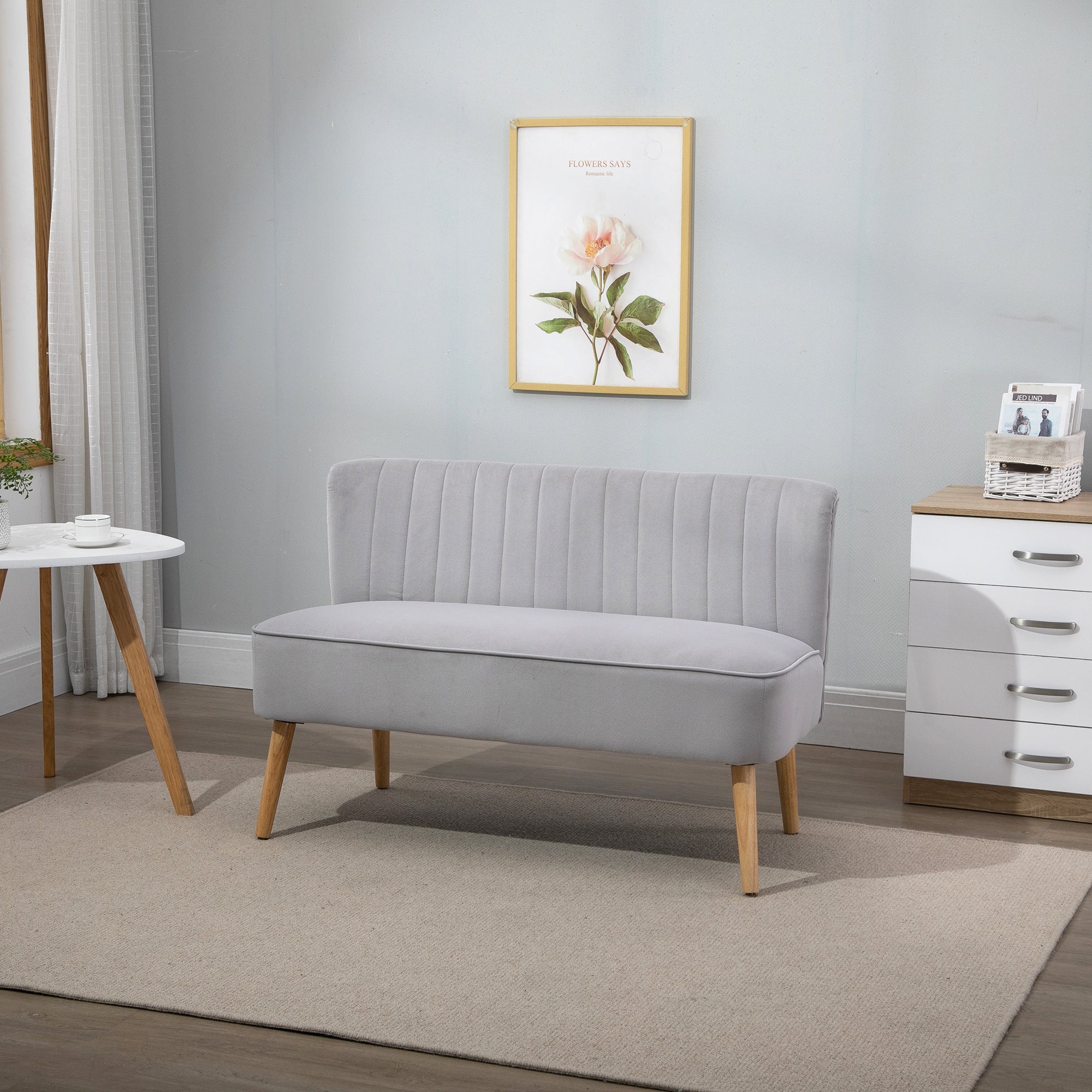 HOMCOM Modern Velvet Double Seat Sofa w/ Wood Frame Foam Padding High Back Soft Comfortable Compact Couch Home Office Stylish Plush Touch Grey