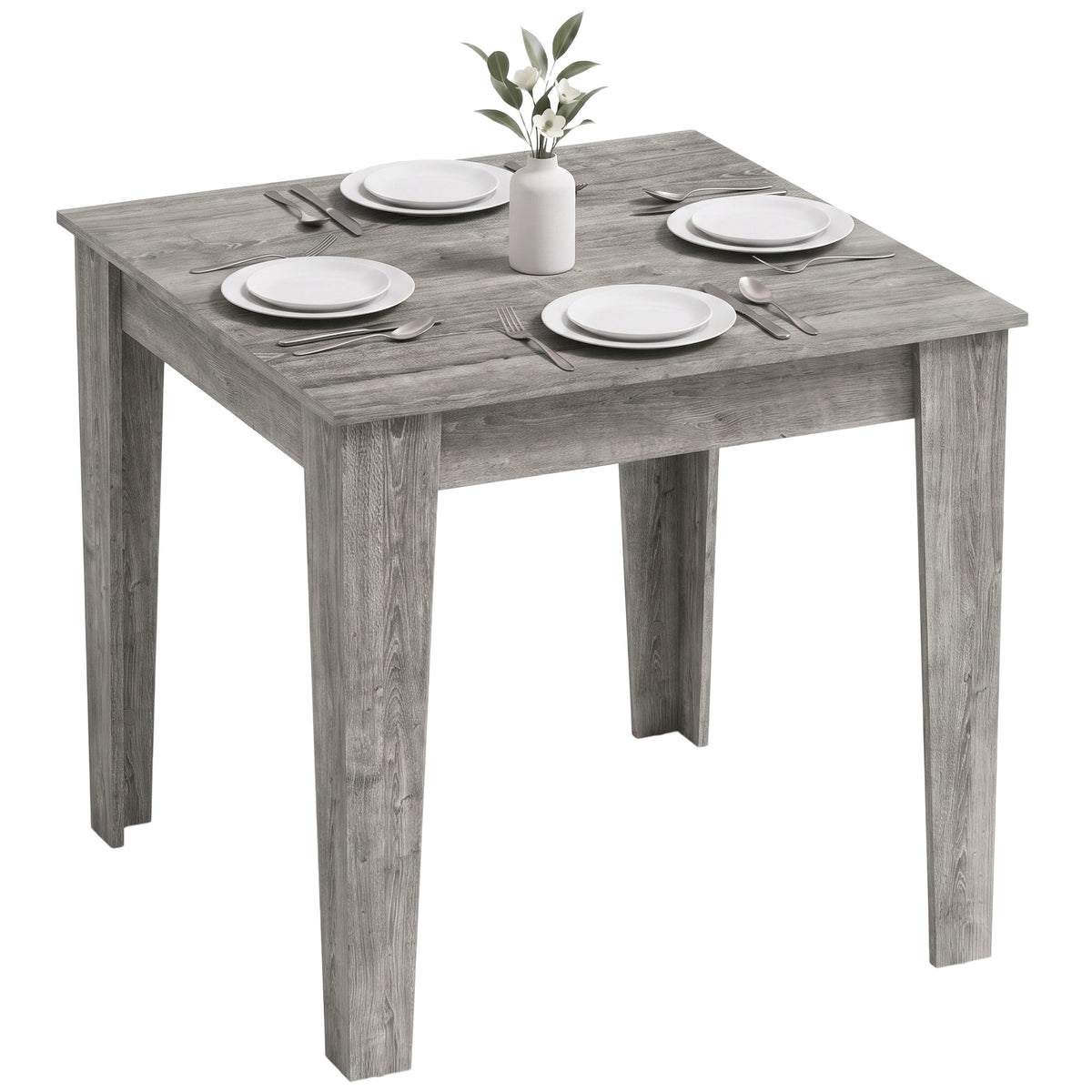 Dining Table for 4, 80L x 80W x 75Hcm, Modern Square Kitchen Table with Wood Effect Tabletop, for Dining Room, Kitchen, Living Room, Grey Wood Effect