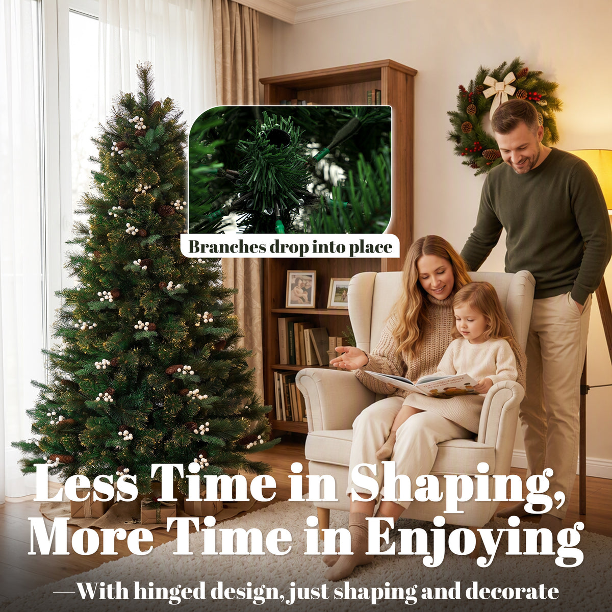 6ft/180cm Artificial Christmas Tree, Fir Hinged Xmas Tree with 716 Branch Tips, Foldable Metal Stand, Easy Assembly for Home Office Holiday Decoration, Green