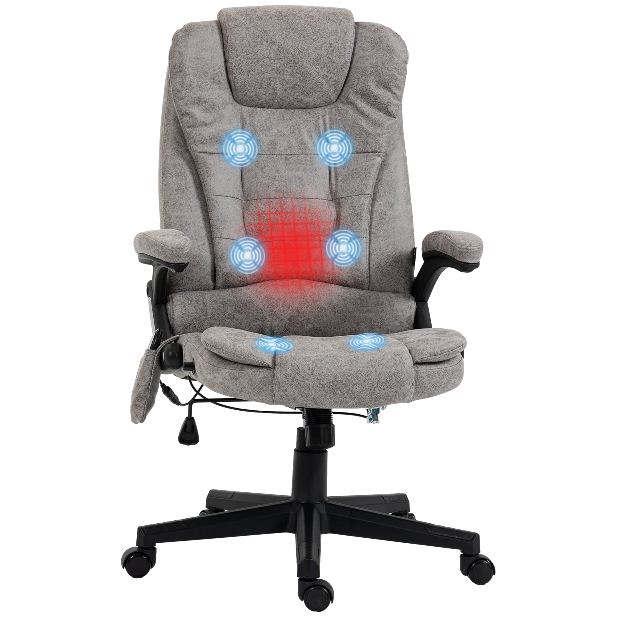 6 Point Vibrating Massage Office Chair with Heat, Microfiber High Back Executive Office Chair with Reclining Backrest, Padded Armrests and Remote, Gray