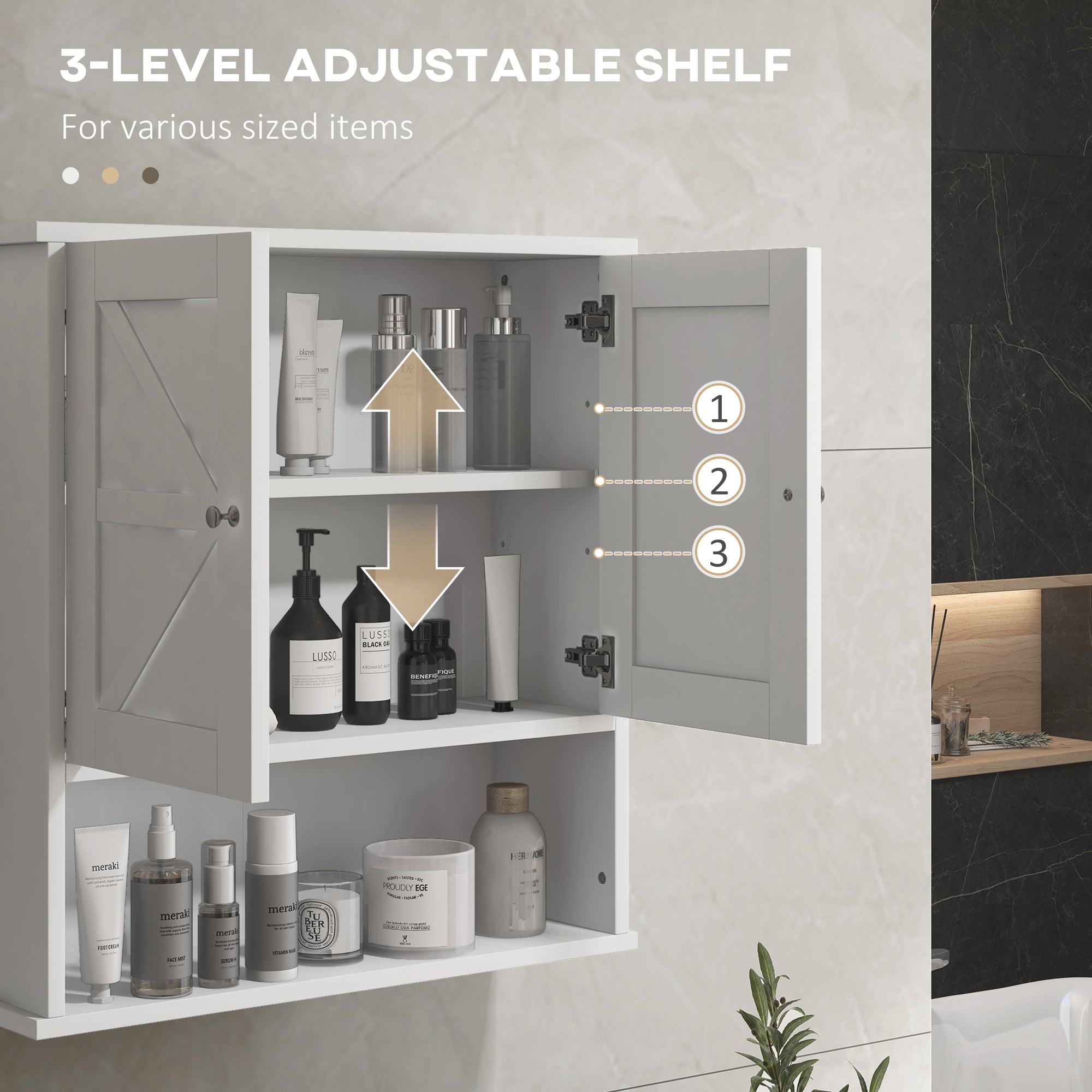 kleankin Farmhouse Bathroom Wall Cabinet, Wall-Mounted Medicine Cabinet with Open Shelf, Adjustable Shelf, and Storage Cabinet for Laundry Room, White