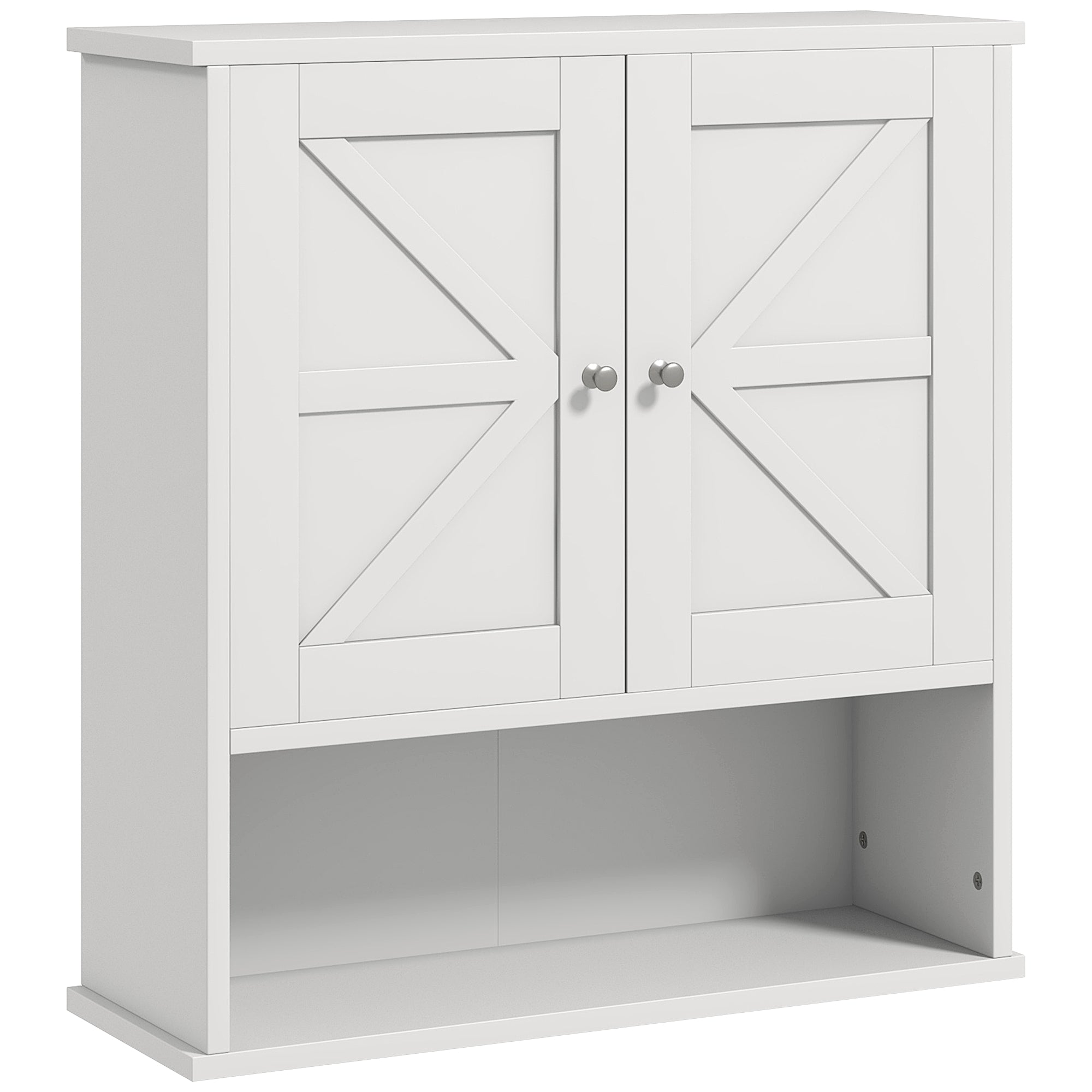 kleankin Farmhouse Bathroom Wall Cabinet, Wall-Mounted Medicine Cabinet with Open Shelf, Adjustable Shelf, and Storage Cabinet for Laundry Room, White