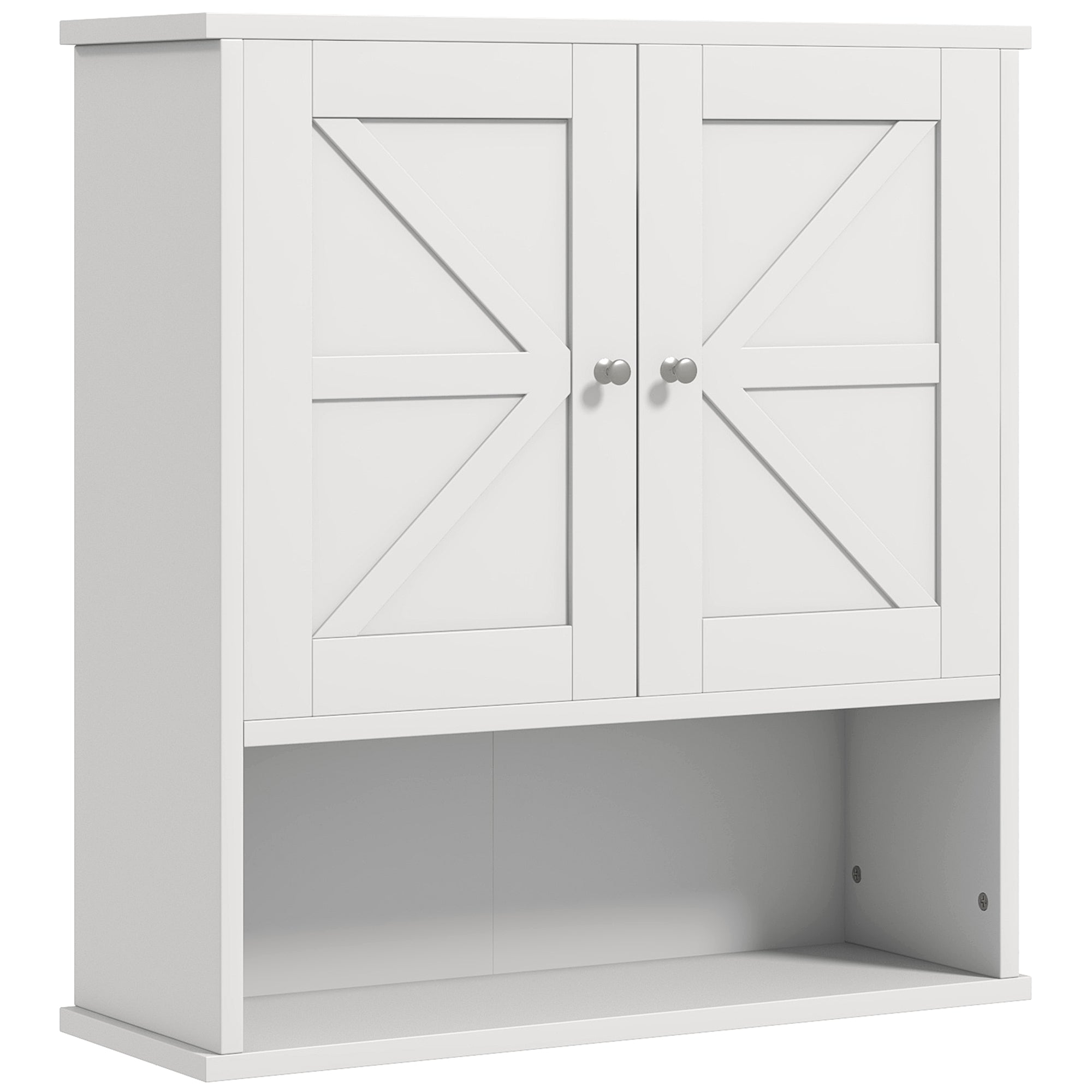 kleankin Farmhouse Bathroom Medicine Cabinet, Wall Cabinet with Barn Doors and Adjustable Shelf for Laundry Room, White