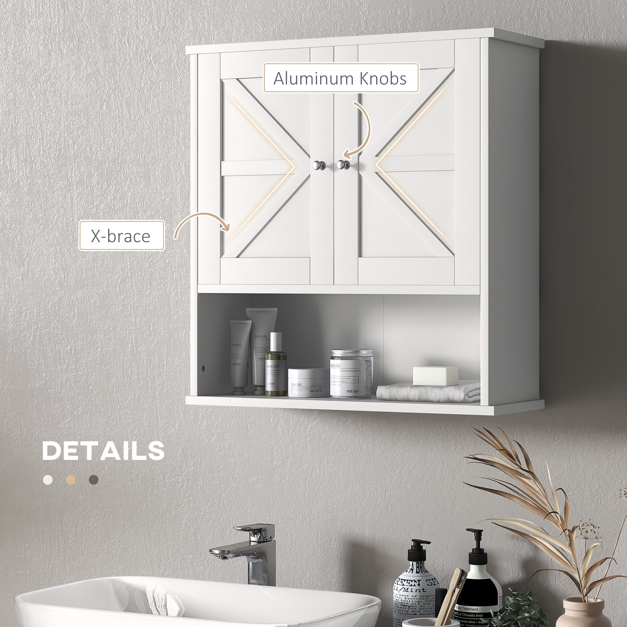 kleankin Farmhouse Bathroom Medicine Cabinet, Wall Cabinet with Barn Doors and Adjustable Shelf for Laundry Room, White