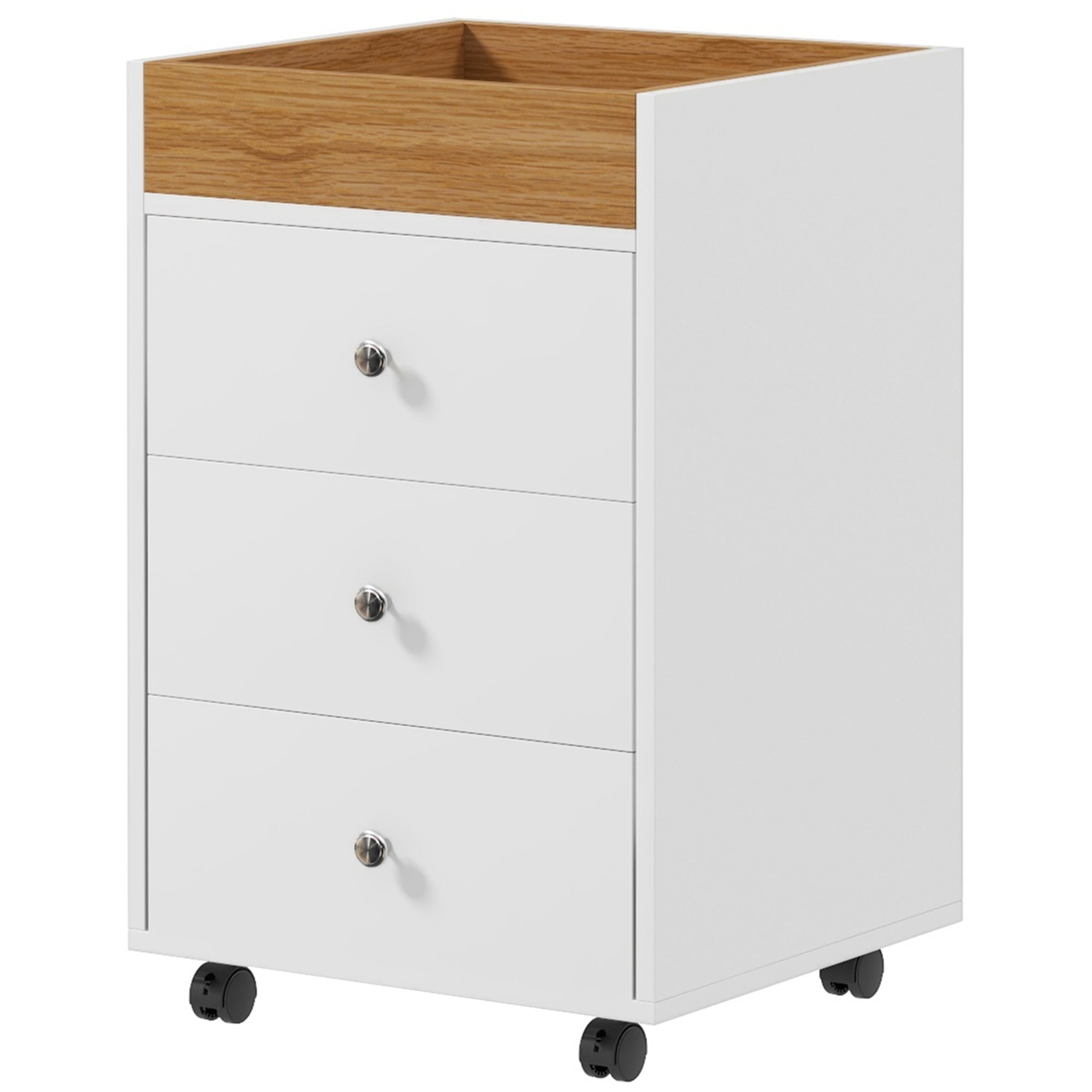 Rolling File Cabinet on Wheels Mobile Home Office Storage with 3 Drawers Space Saving for Office White