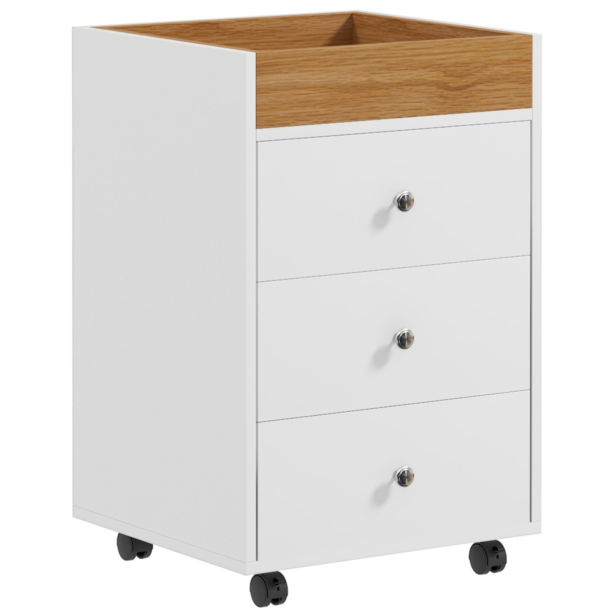 Rolling File Cabinet on Wheels Mobile Home Office Storage with 3 Drawers Space Saving for Office White