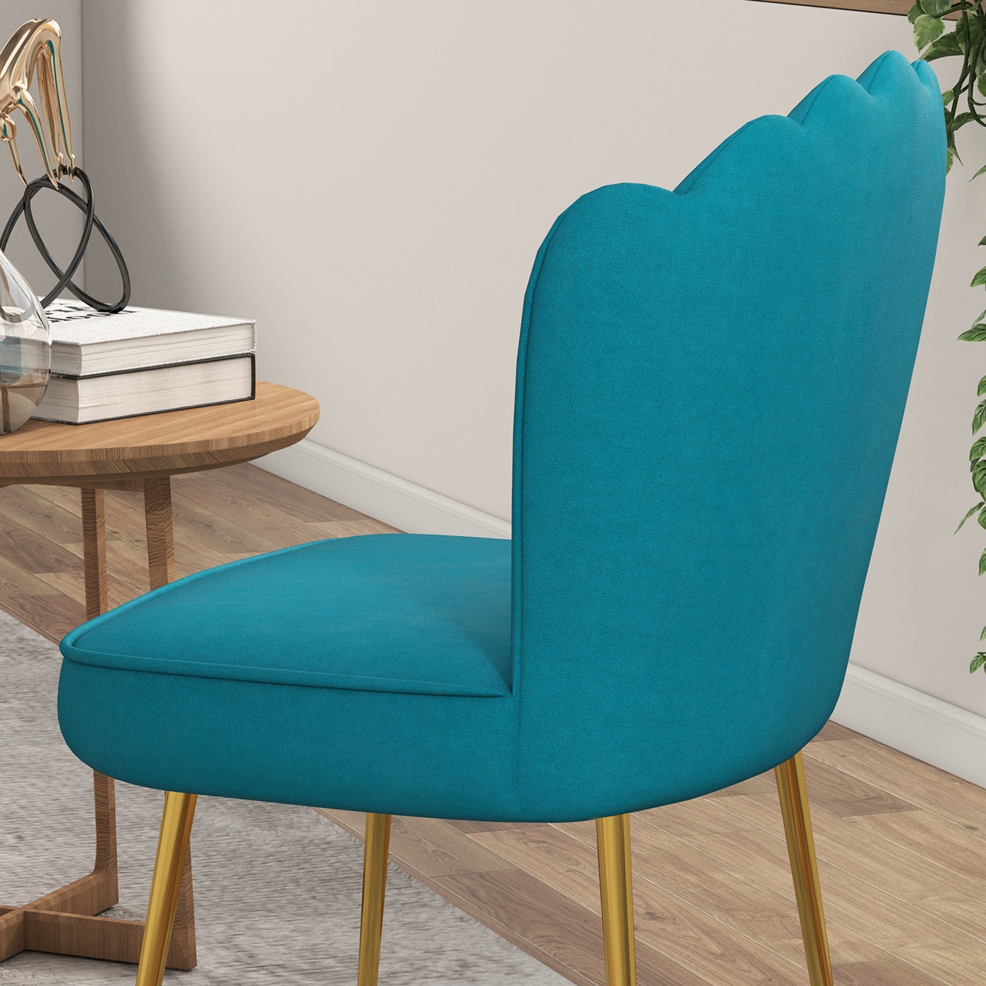 HOMCOM Shell Luxe Velvet Accent Chair with Gold-tone Metal Legs, Modern Vanity Chair for Living Room, Bedroom, Home Office, Blue