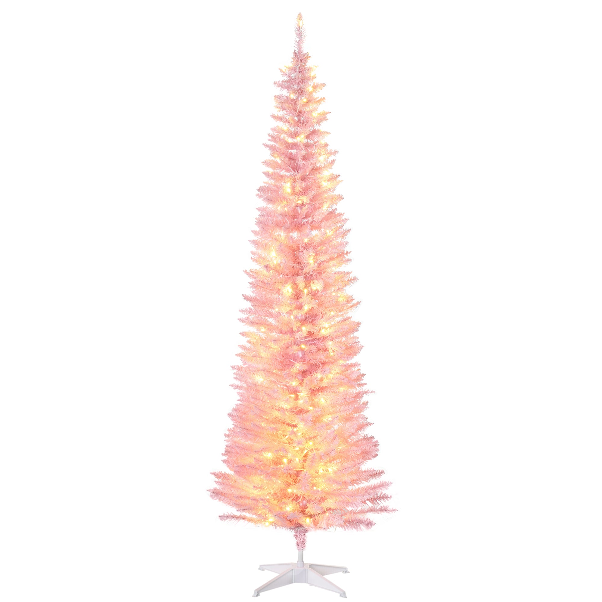 7ft Pencil Christmas Tree Slim Artificial Tree with Realistic Branches and Warm White LED Lights Pink